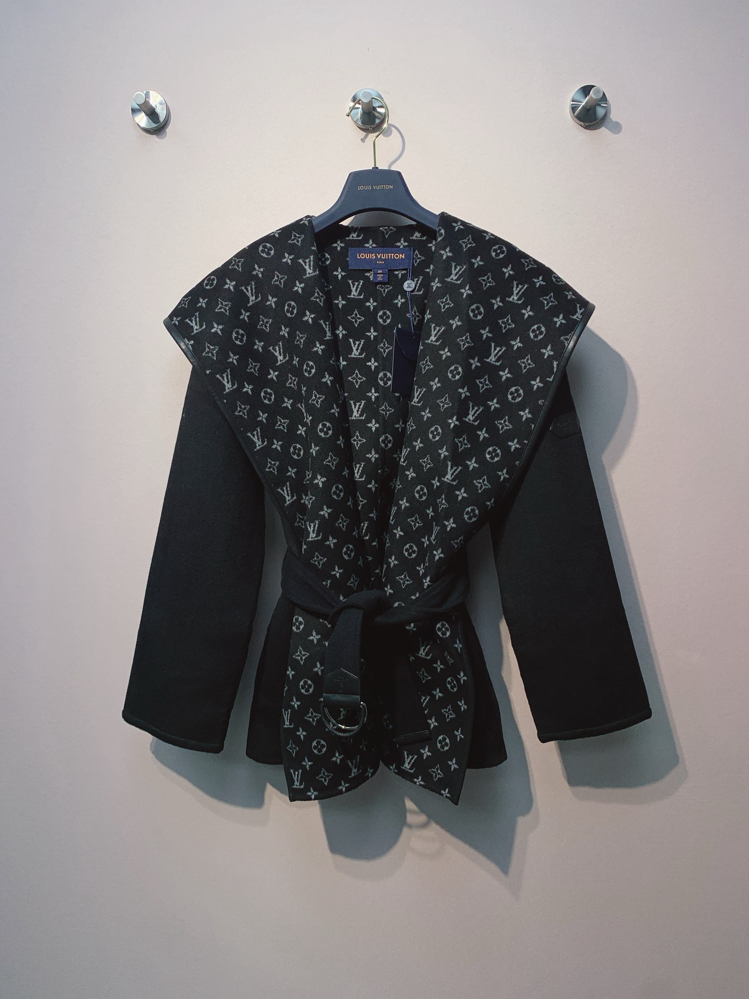Louis Vuitton Black Monogram Belted Coat