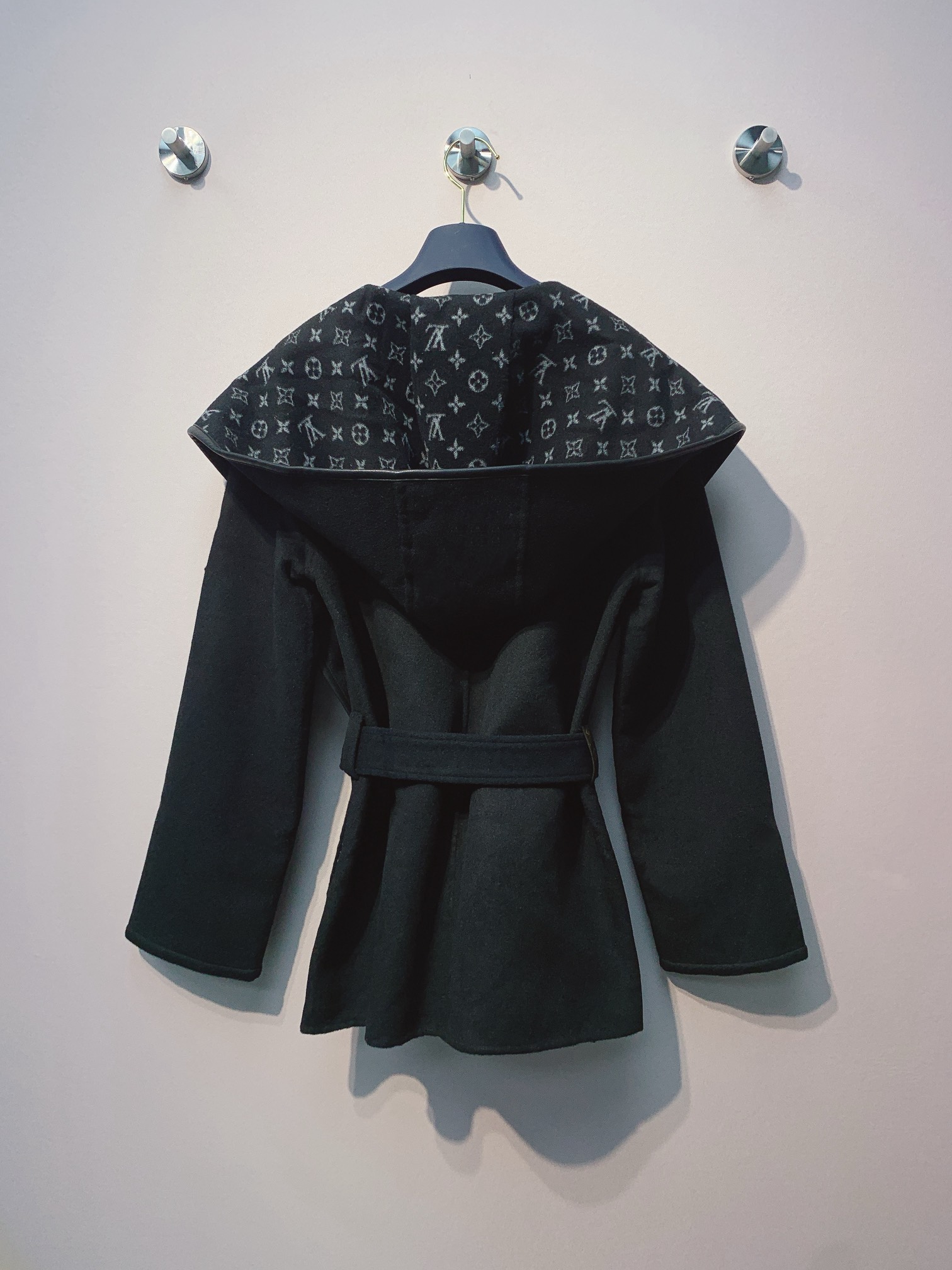 Louis Vuitton Black Monogram Belted Coat