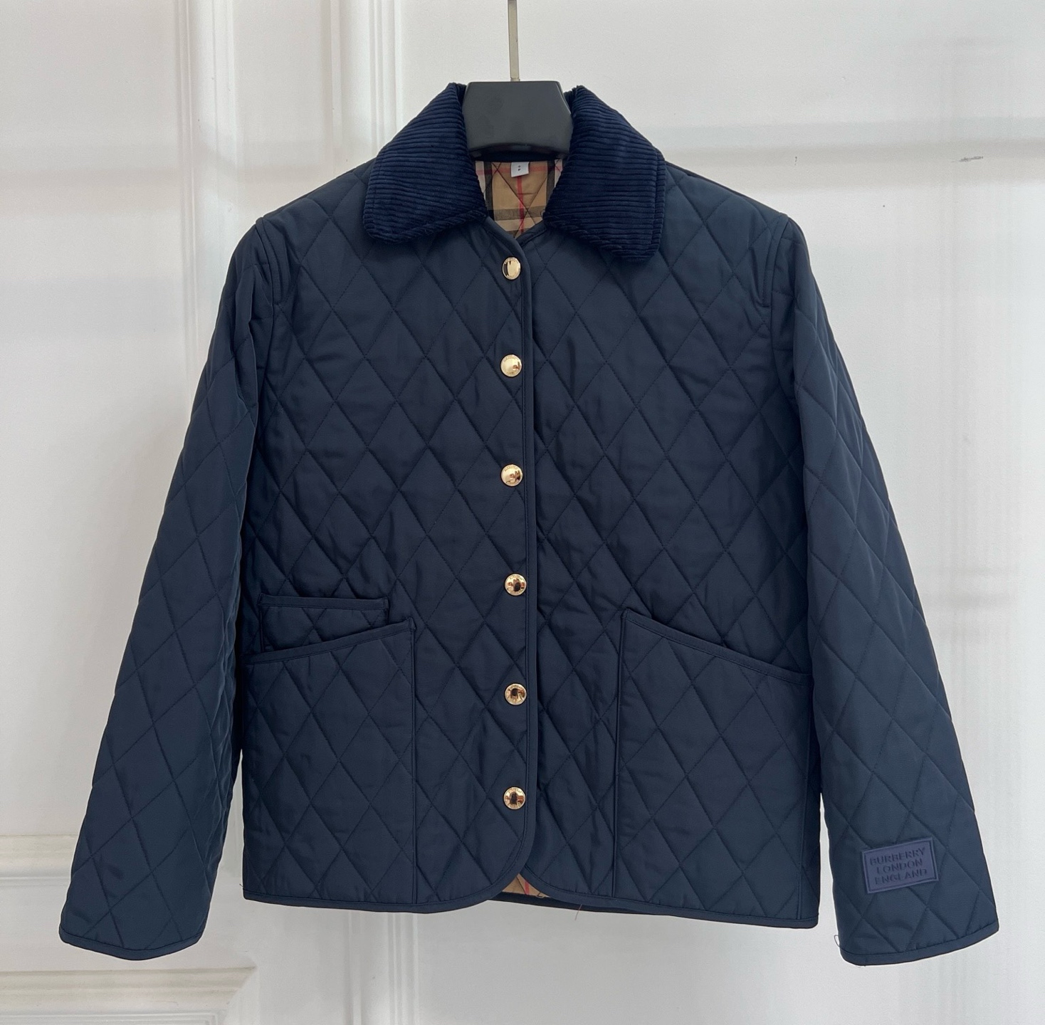 Burberry Navy Quilted Button Jacket