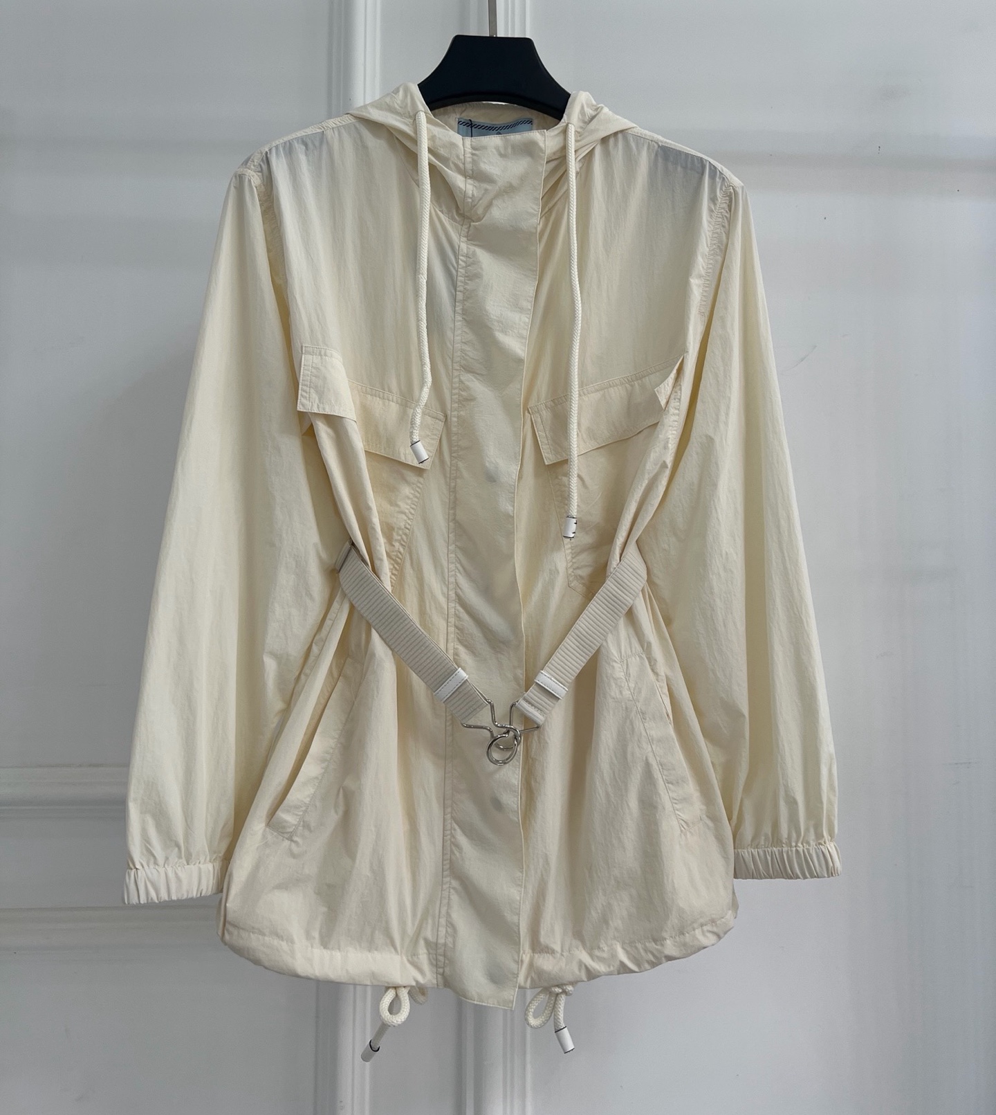 Ivory Belted Hooded Parka