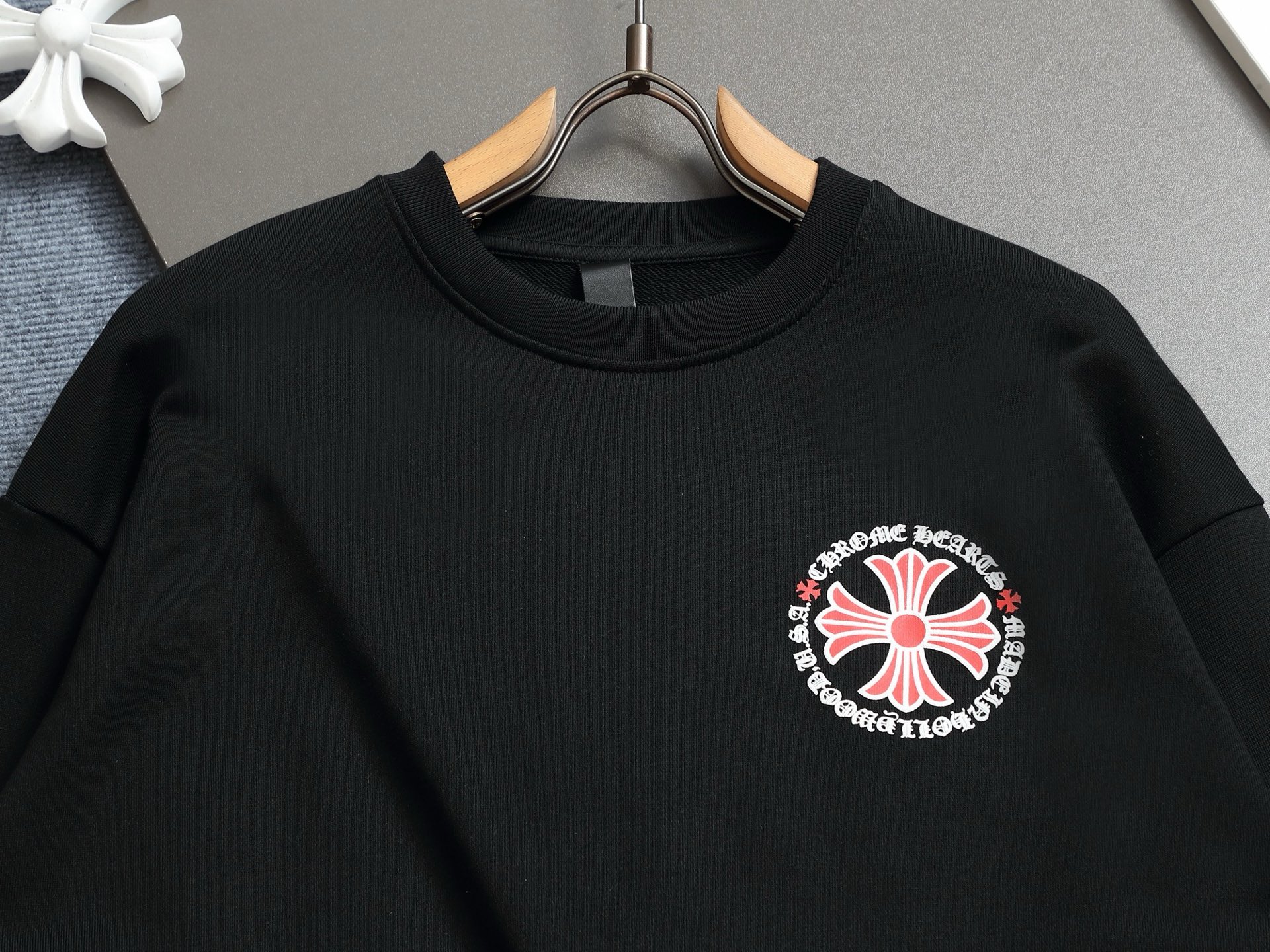 Chrome Hearts Cross Print Black Cotton Sweatshirt Round Neck XS-L 3 i1754754118705 3548 0 2