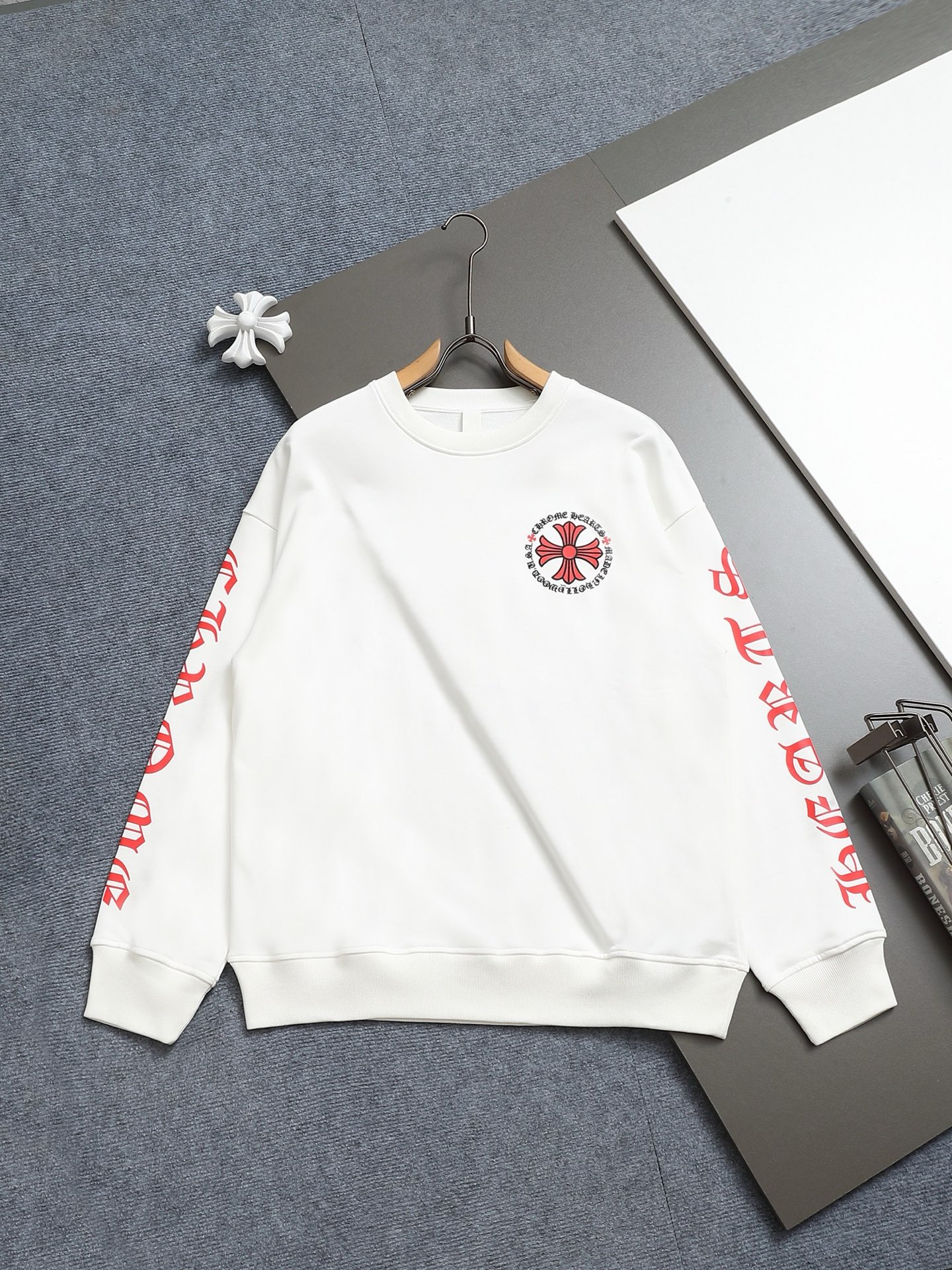 Chrome Hearts White Cotton Sweatshirt with Red Cross and Horseshoe Print 1 i1754754269519 1675 0 0