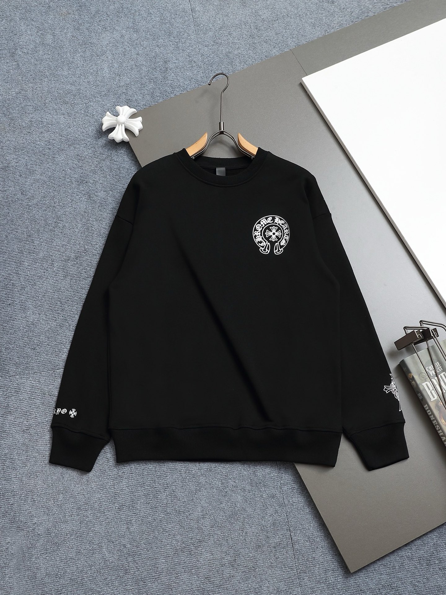 Chrome Hearts Horseshoe Logo Sweatshirt - Round Neck, Cotton, Black and White 2 i1754755360888 9706 0 0