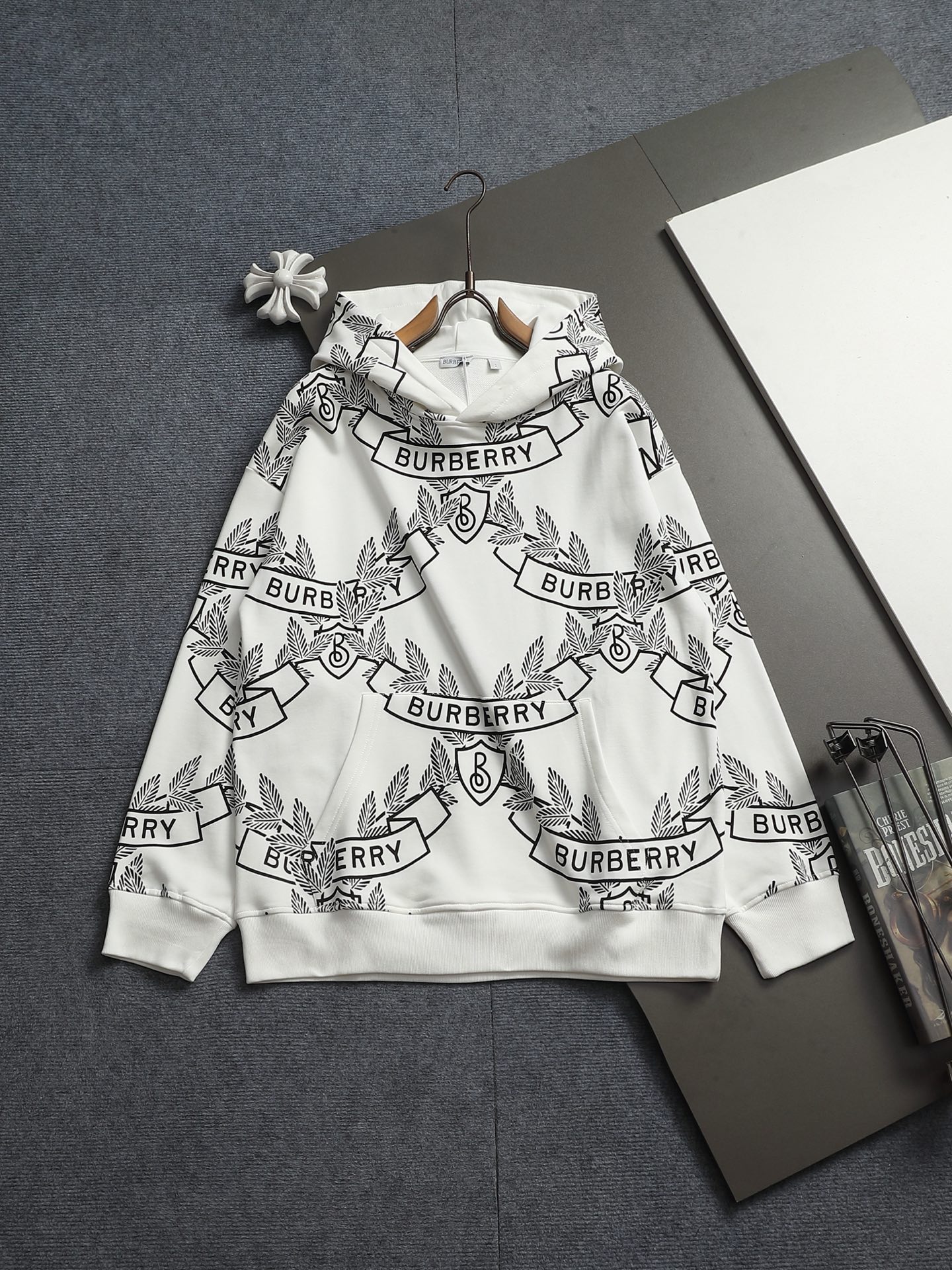 Burberry White All-Over Graphic Hoodie