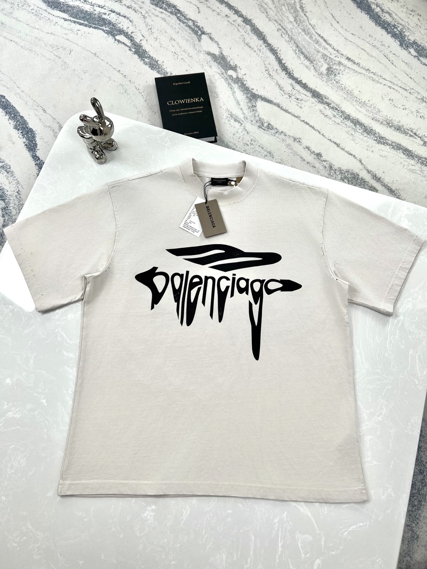 P80 (versión alta) BALENCIAGA-París camiseta de manga corta con estampado de letras del logo artístico 3M, tres etiquet…