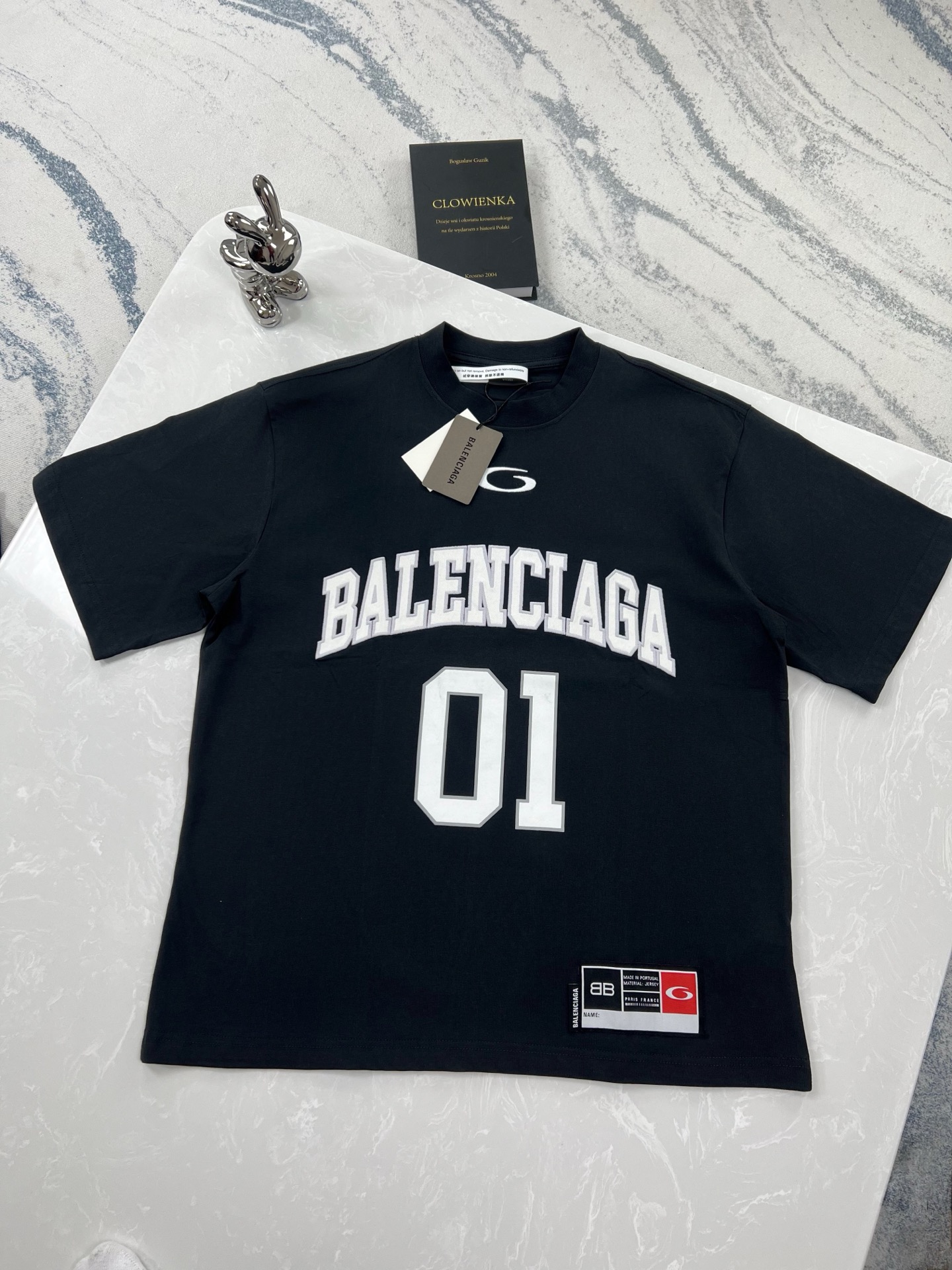 P90 (versión alta) BALENCIAGA -París 25ss nuevo modelo camiseta de manga corta de baloncesto con número 01 y letras bor…