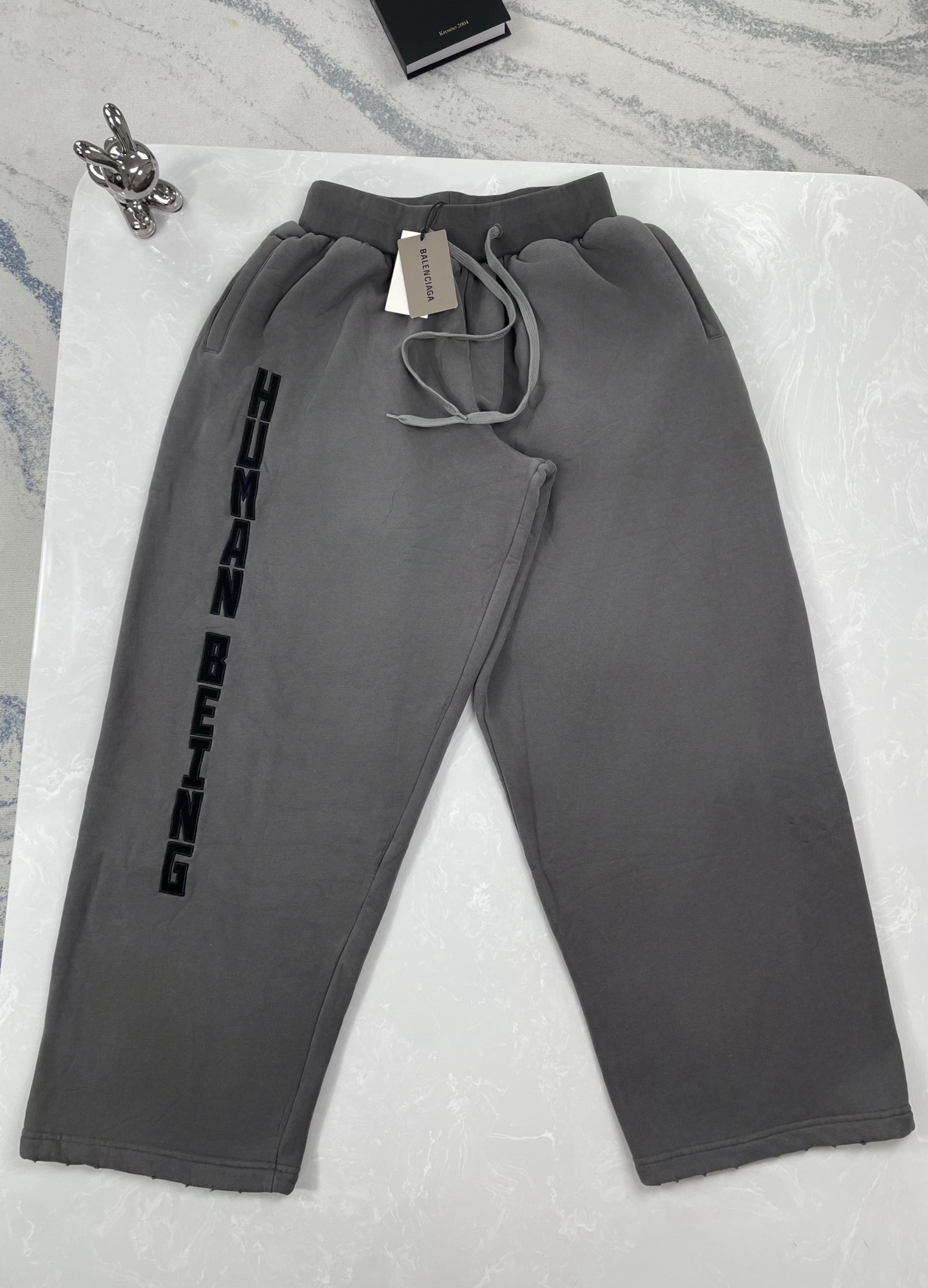 Balenciaga Embroidered Human Being Sweatpants Distressed Gray, XS-L 5 Balenciaga Embroidered Human Being Sweatpants Distressed Gray, XS-L