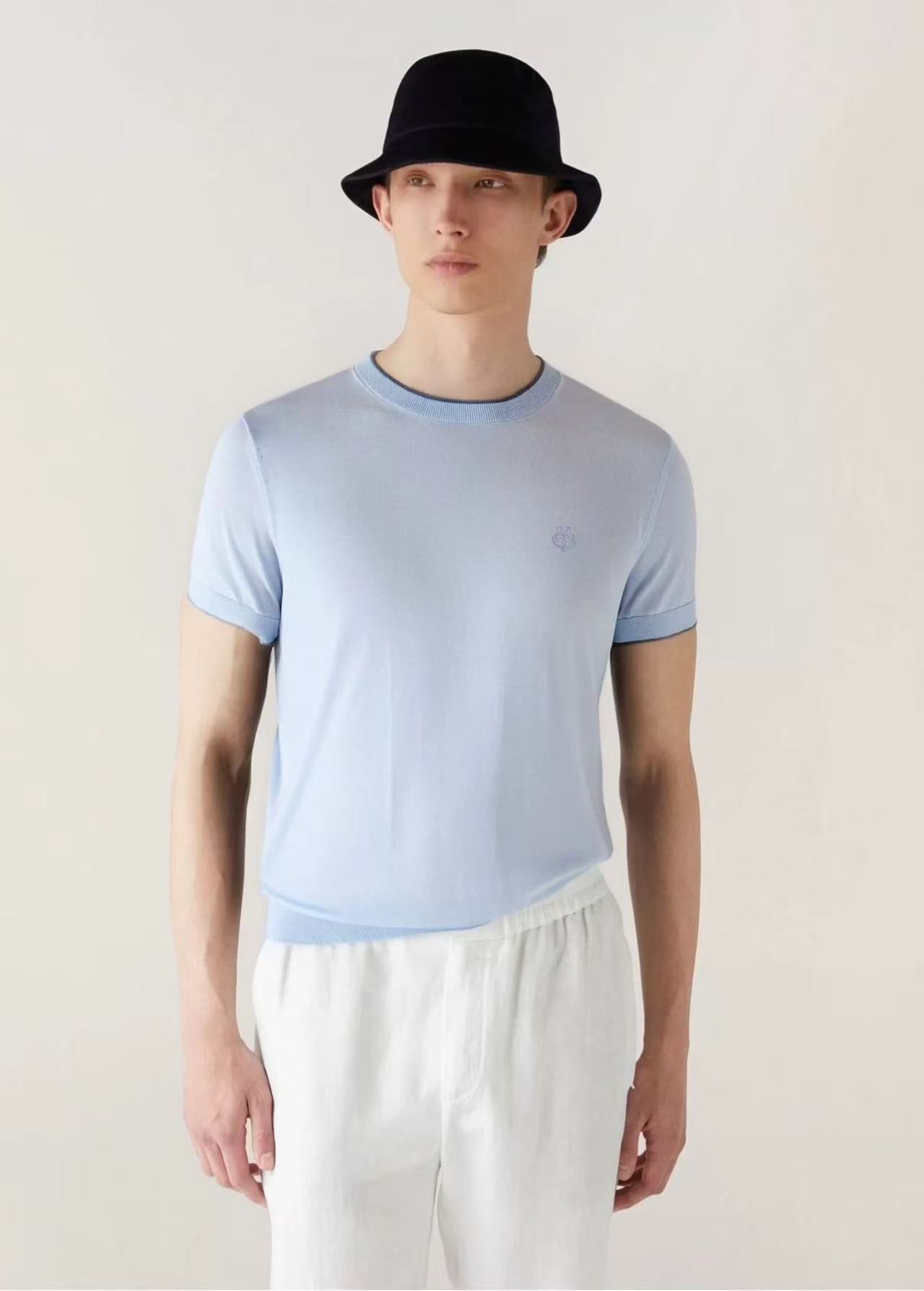 loro Piana 26春夏新品 男士圆领天丝加棉T恤颜色：两色（宝兰，浅兰）码数：M-3 xl型号：