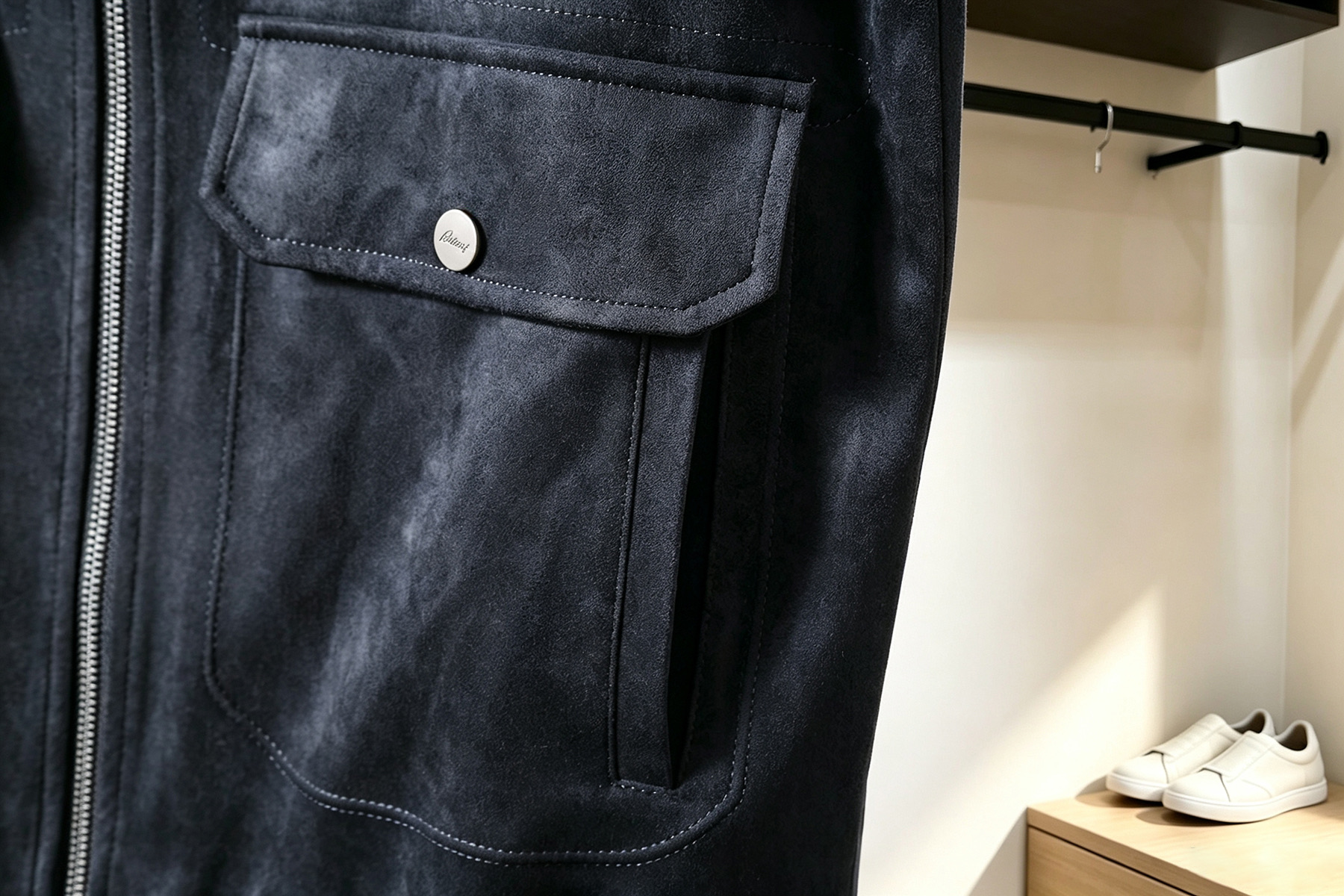 26秋冬布鲁尼 Boss/波斯 27新品男士弹力麂皮绒面料秋冬高档休闲翻领夹克 手感柔软简洁且挺括 颜色：深紫 咖色 蓝