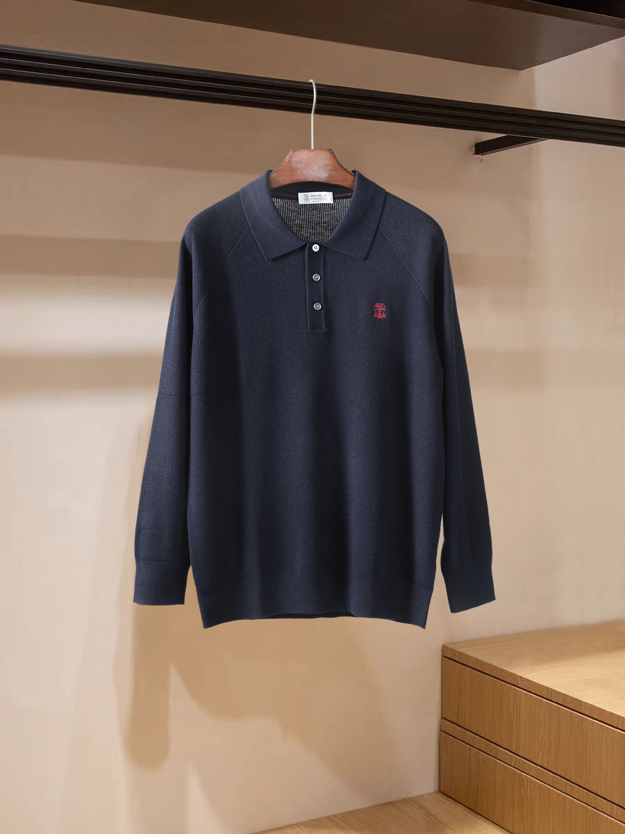 26秋冬配｜Brunello Cucinelli秋冬新款羊毛打底POLO毛衣 颜色：深蓝色 咖啡 米灰色 米杏色 码数：