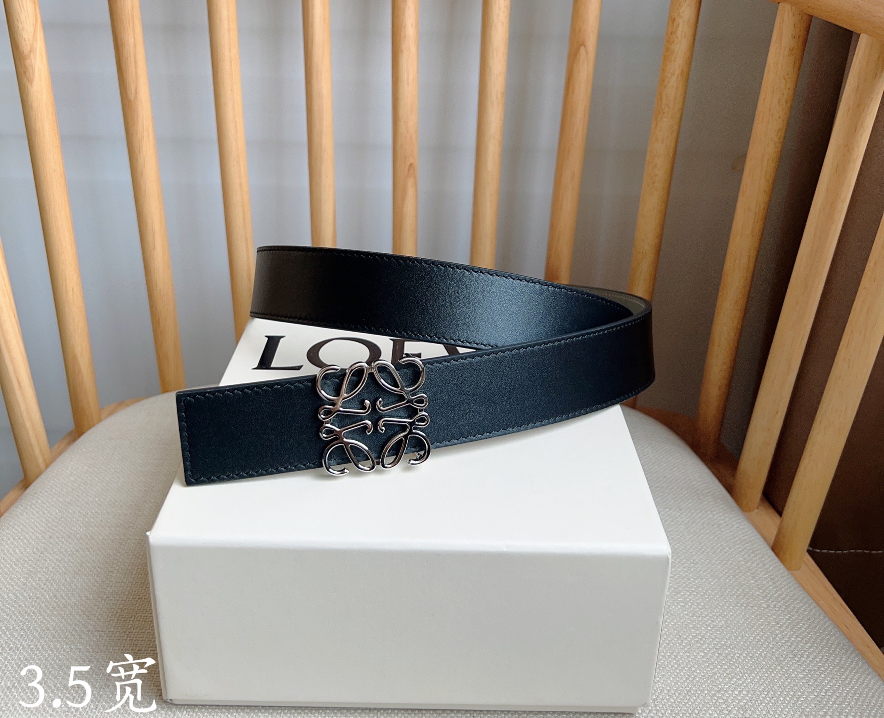 Loewe Reversible Leather Belt with Anagram Buckle, 3.5 cm Width
