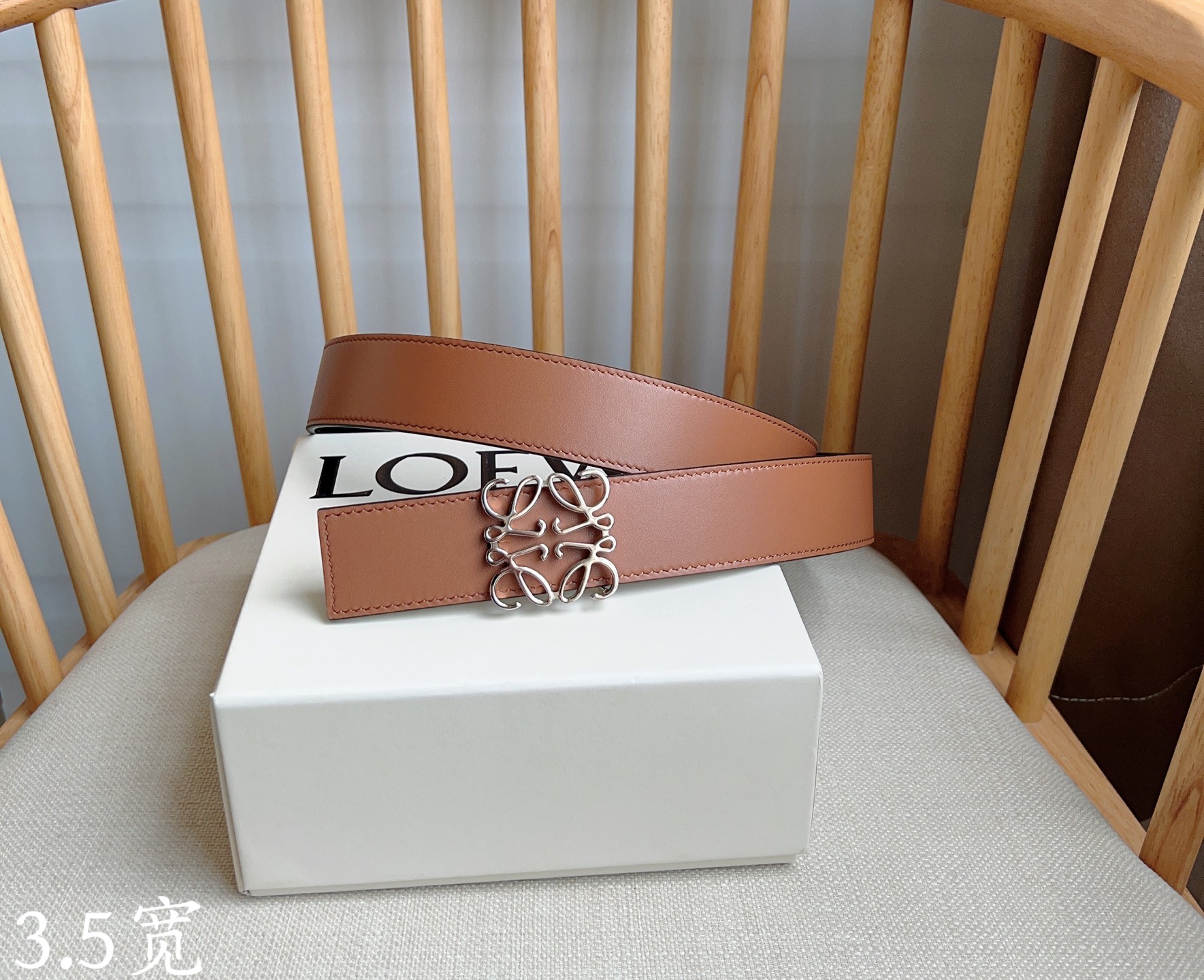 Loewe Reversible Leather Belt with Anagram Buckle, 3.5cm Width