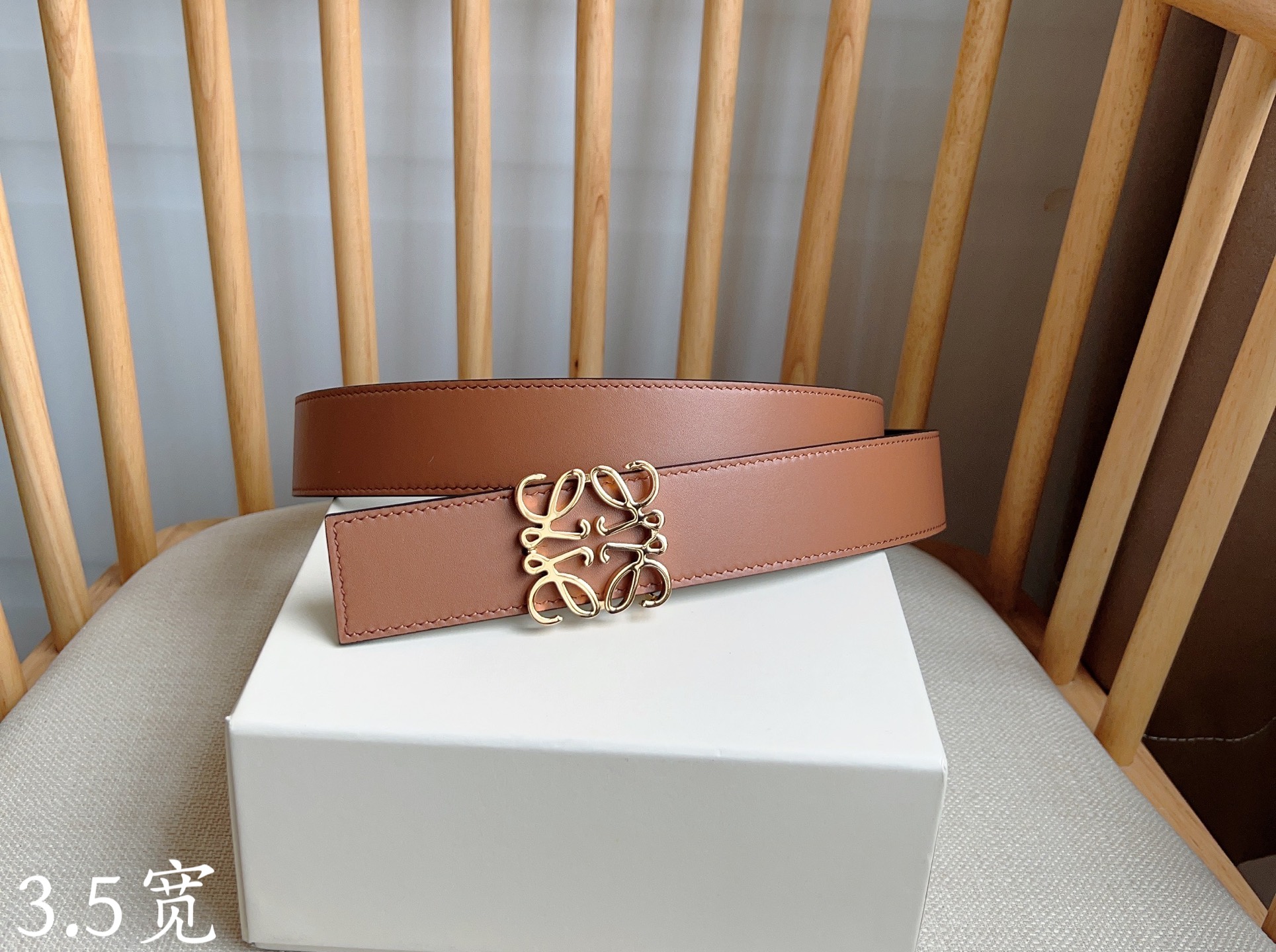 Loewe Brown Leather Belt with Anagram Buckle, 3.5cm Width