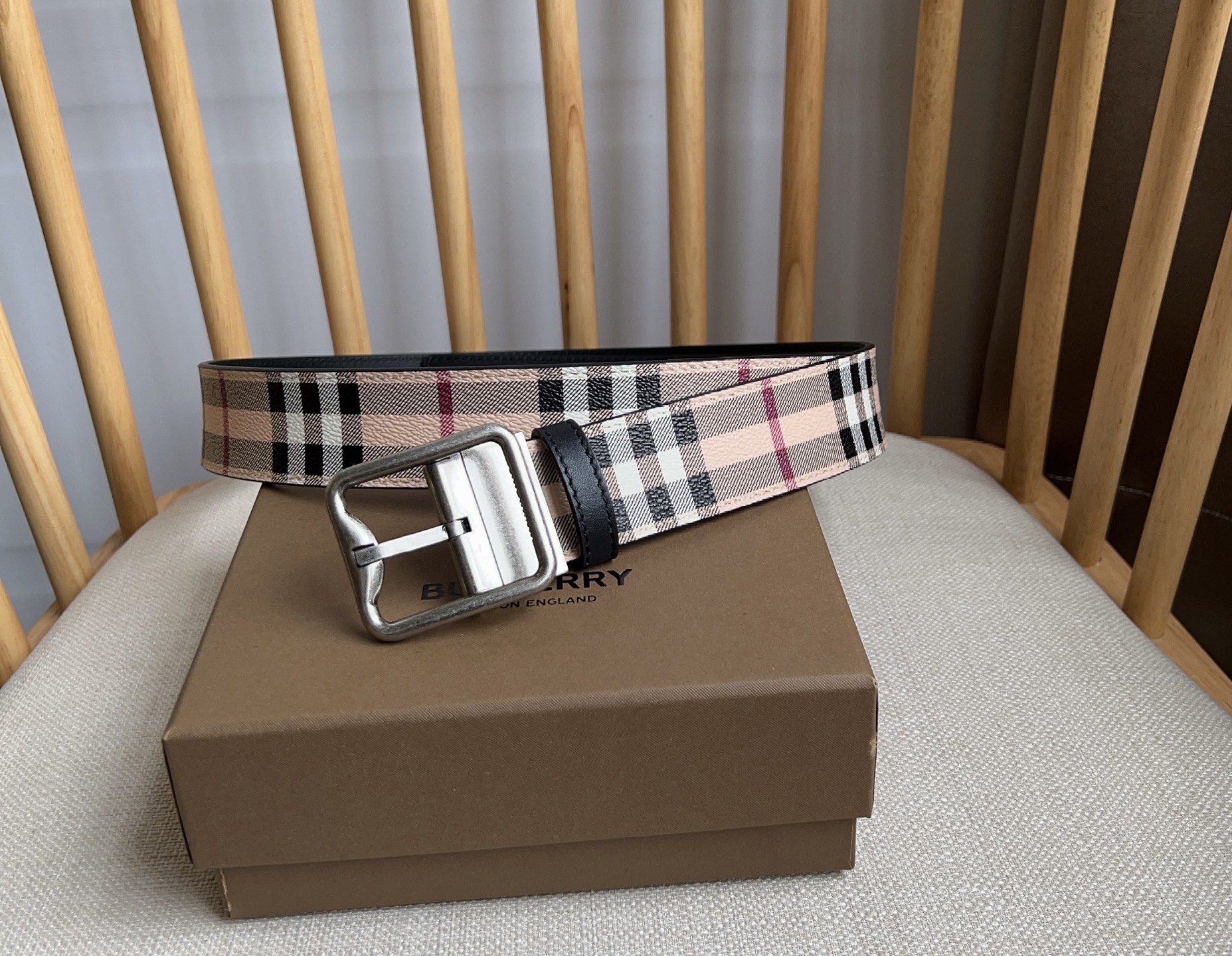 Burberry Reversible Belt in Signature Check and Smooth Leather, Palladium Buckle