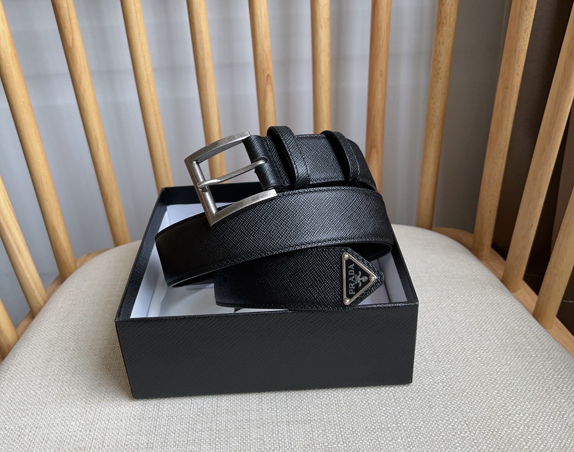 Prada Saffiano Leather Belt with Metal Buckle, Unisex, 3.5cm Wide 6 i1749399518034 2564 0 4