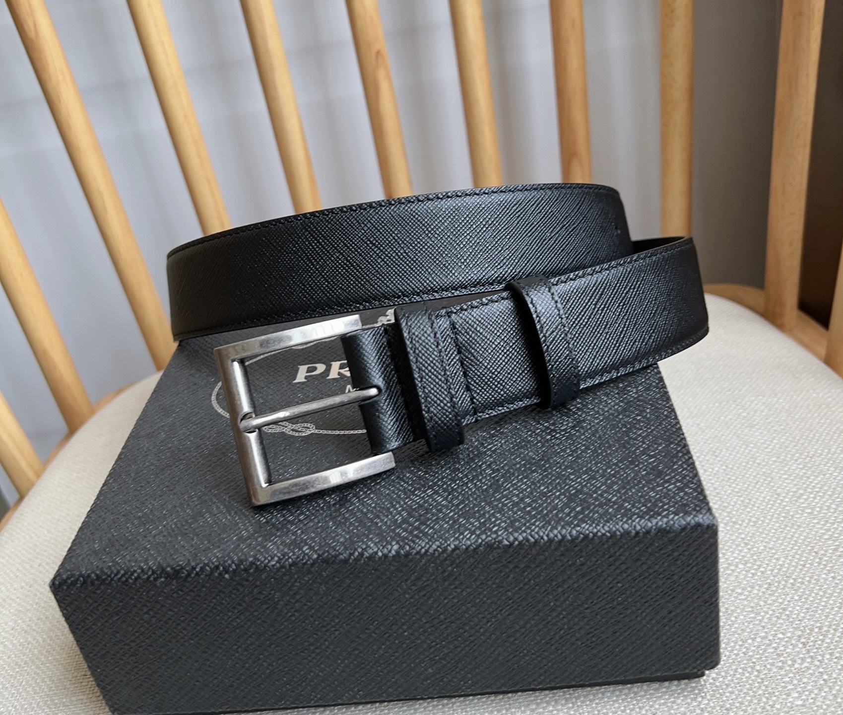 Prada Saffiano Leather Belt with Metal Buckle, Unisex, 3.5cm Wide 3 i1749399518053 9478 0 1
