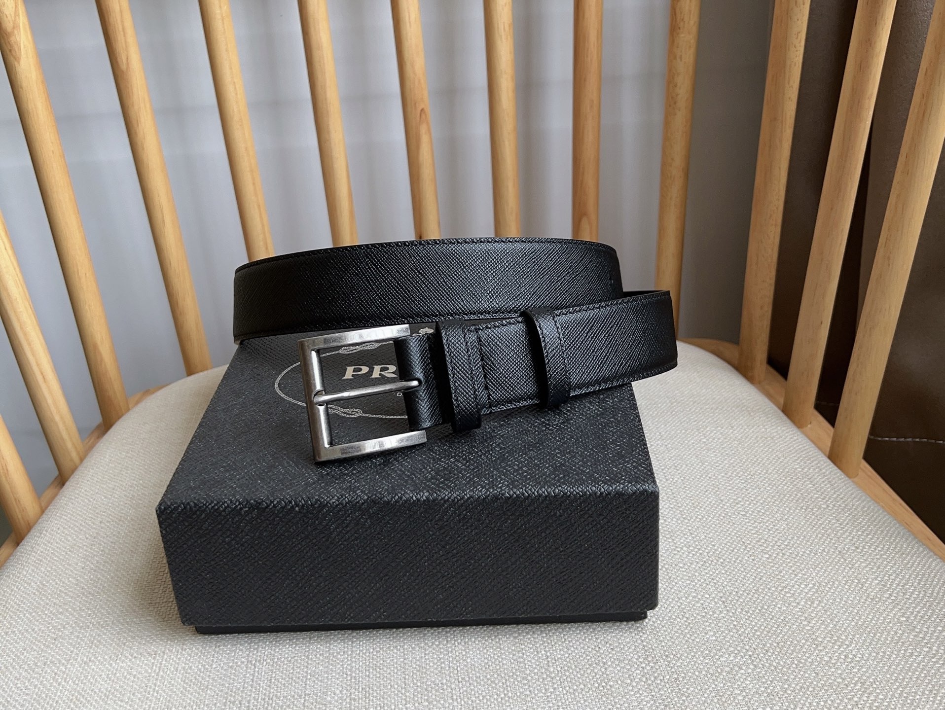 Prada Saffiano Leather Belt with Metal Buckle, Unisex, 3.5cm Wide 2 i1749399518126 9392 0 0