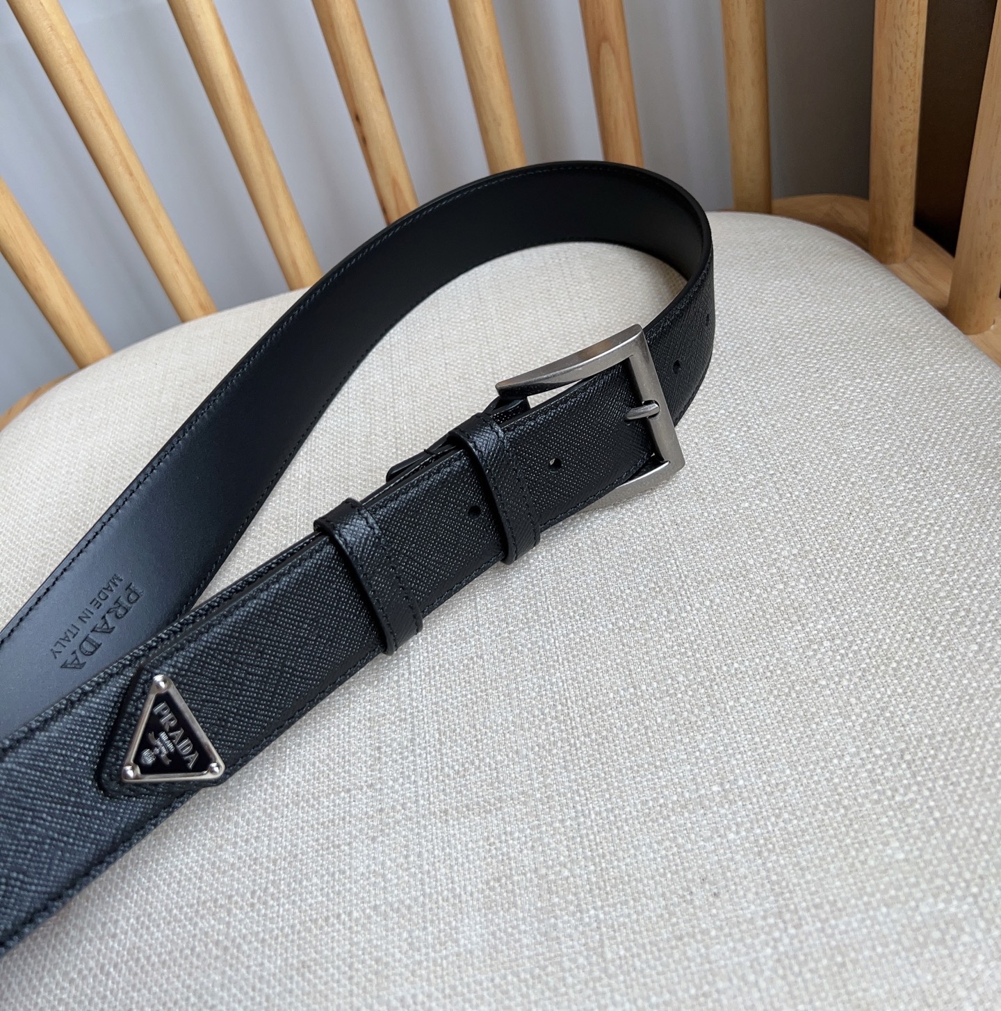 Prada Saffiano Leather Belt with Metal Buckle, Unisex, 3.5cm Wide 9 i1749399518818 588 0 7