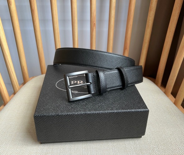 Prada Saffiano Leather Belt with Metal Buckle - Unisex Design 1 Prada Saffiano Leather Belt with Metal Buckle - Unisex Design