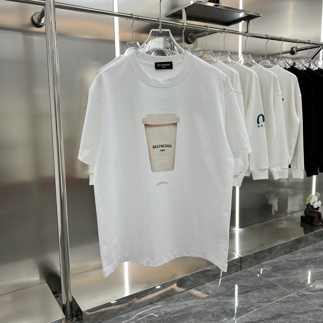 Balenciaga Clothing T-Shirt White Printing Unisex Silk Short Sleeve