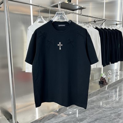 Chrome Hearts Clothing T-Shirt Fashion Replica Black Openwork Unisex Silk Short Sleeve