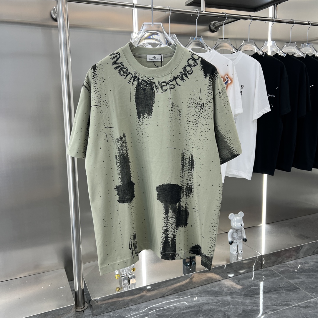 Vivienne Westwood Clothing T-Shirt Buy High-Quality Fake
 Black Green White Printing Short Sleeve