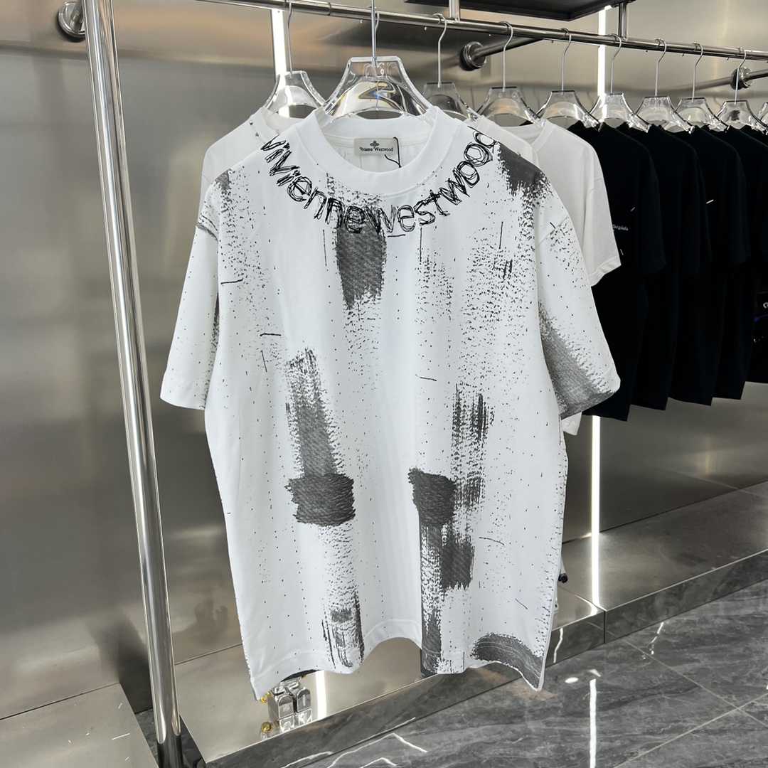 Vivienne Westwood Clothing T-Shirt Black Green White Printing Short Sleeve