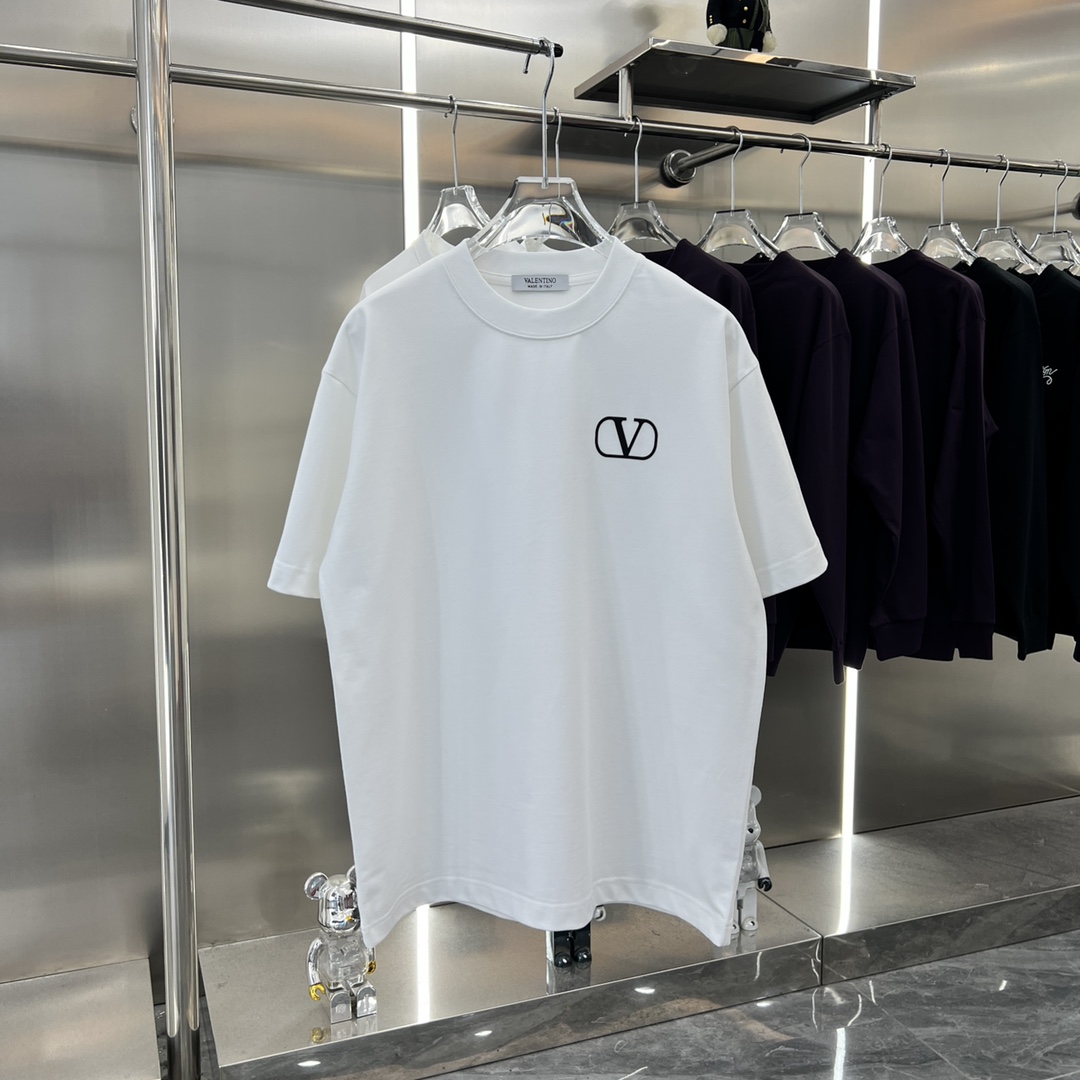 Valentino 2024 otoño-invierno nueva camiseta de cuello redondo de 320g con estampado personalizado, el producto real es…