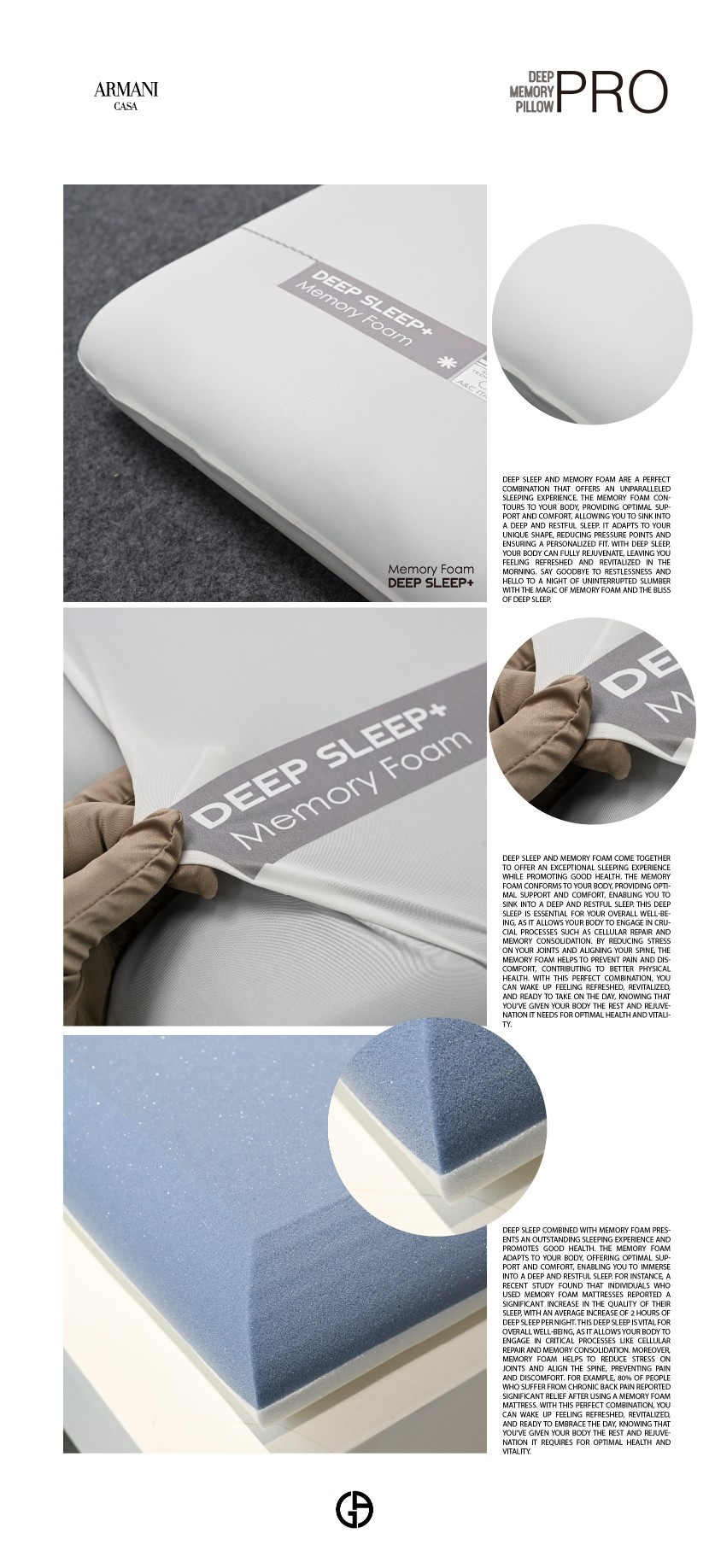 Armani / Casa Dual-Core Memory Foam Sleep Pillow - Comprehensive 4