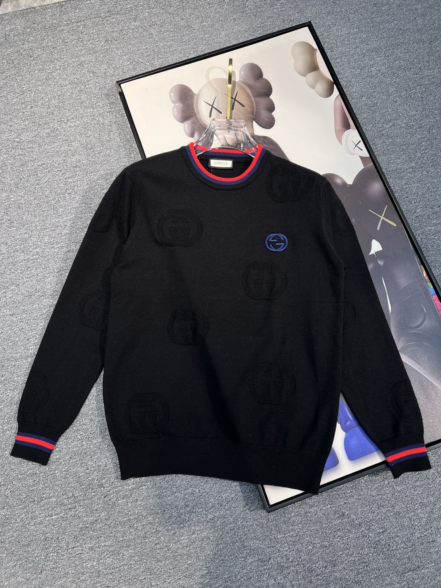 Gucci Black Crest Stripe Trim Sweater