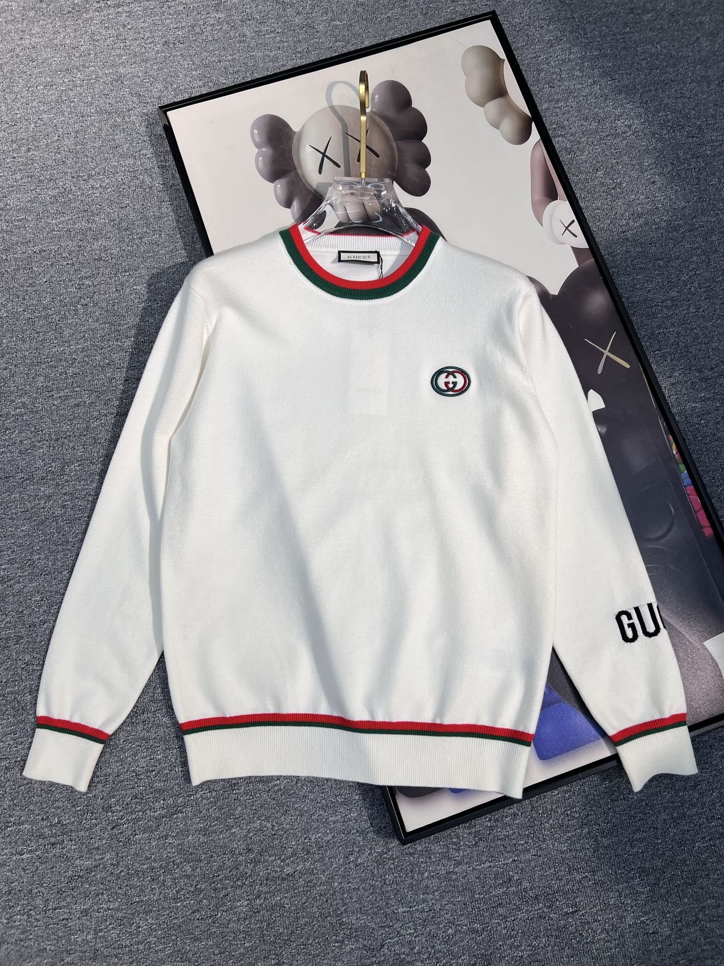 Gucci White Crest Stripe Trim Sweater