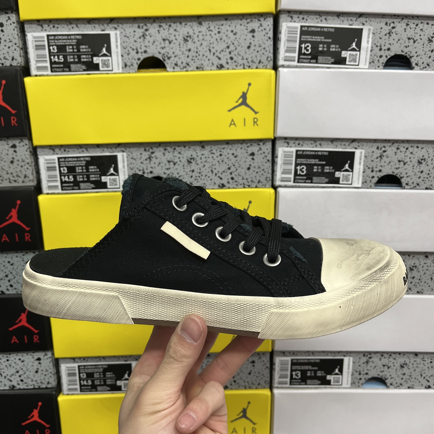  顶级天花板级别 巴黎世家破洞做旧布鞋 半托 黑色，Balenciaga 巴黎世家 Paris 破洞洗旧