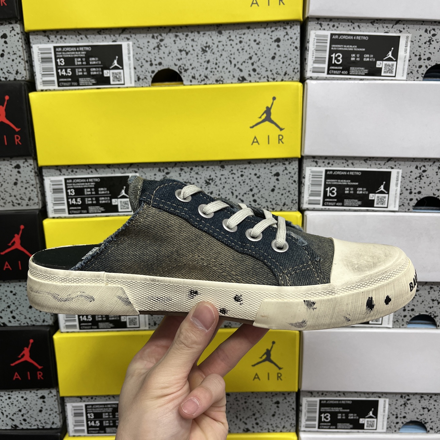  顶级天花板级别 巴黎世家破洞做旧布鞋 半托 牛仔，Balenciaga 巴黎世家 Paris 破洞洗旧