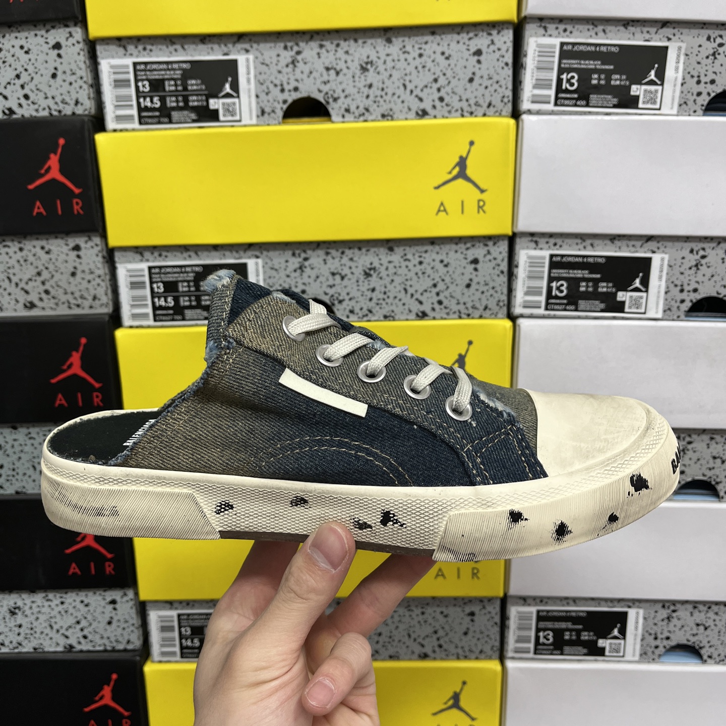  顶级天花板级别 巴黎世家破洞做旧布鞋 半托 牛仔，Balenciaga 巴黎世家 Paris 破洞洗旧