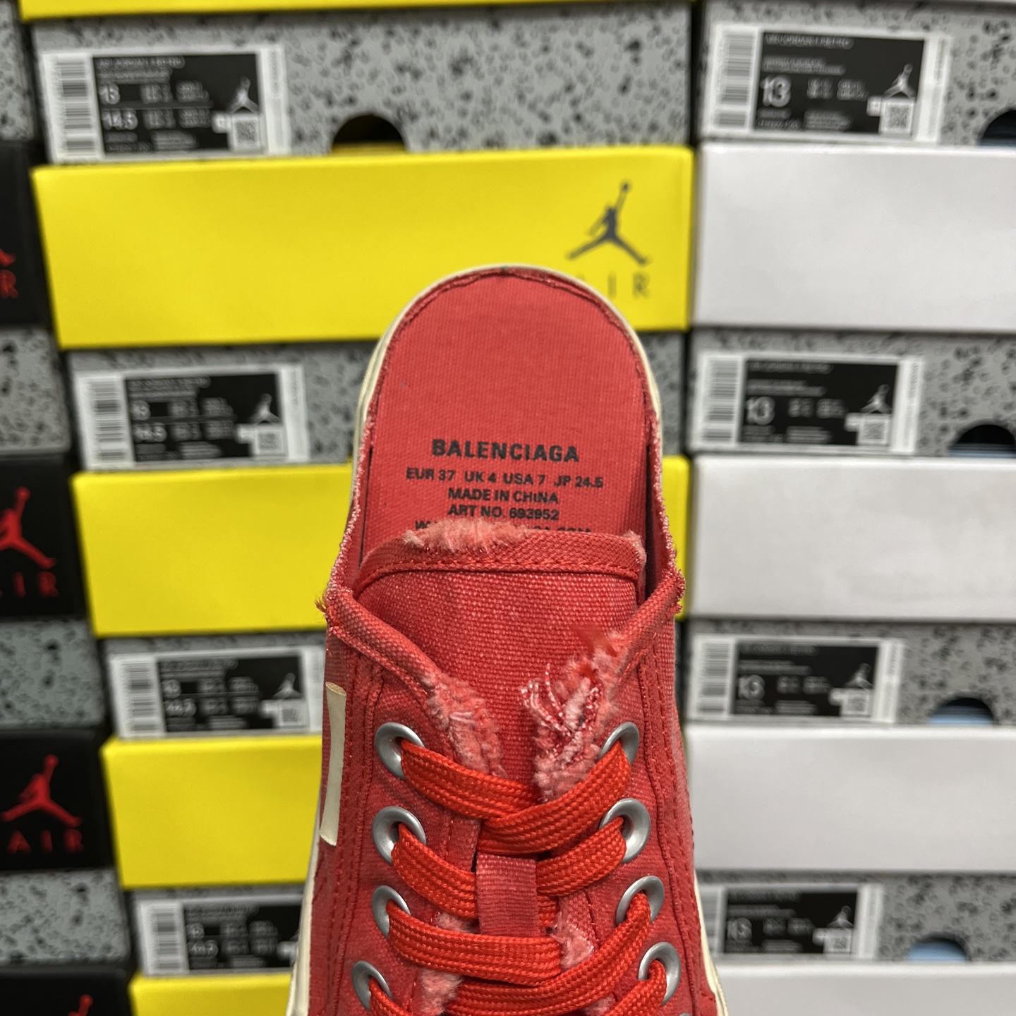  顶级天花板级别 巴黎世家破洞做旧布鞋 半托 白橙红，Balenciaga 巴黎世家 Paris 破洞洗