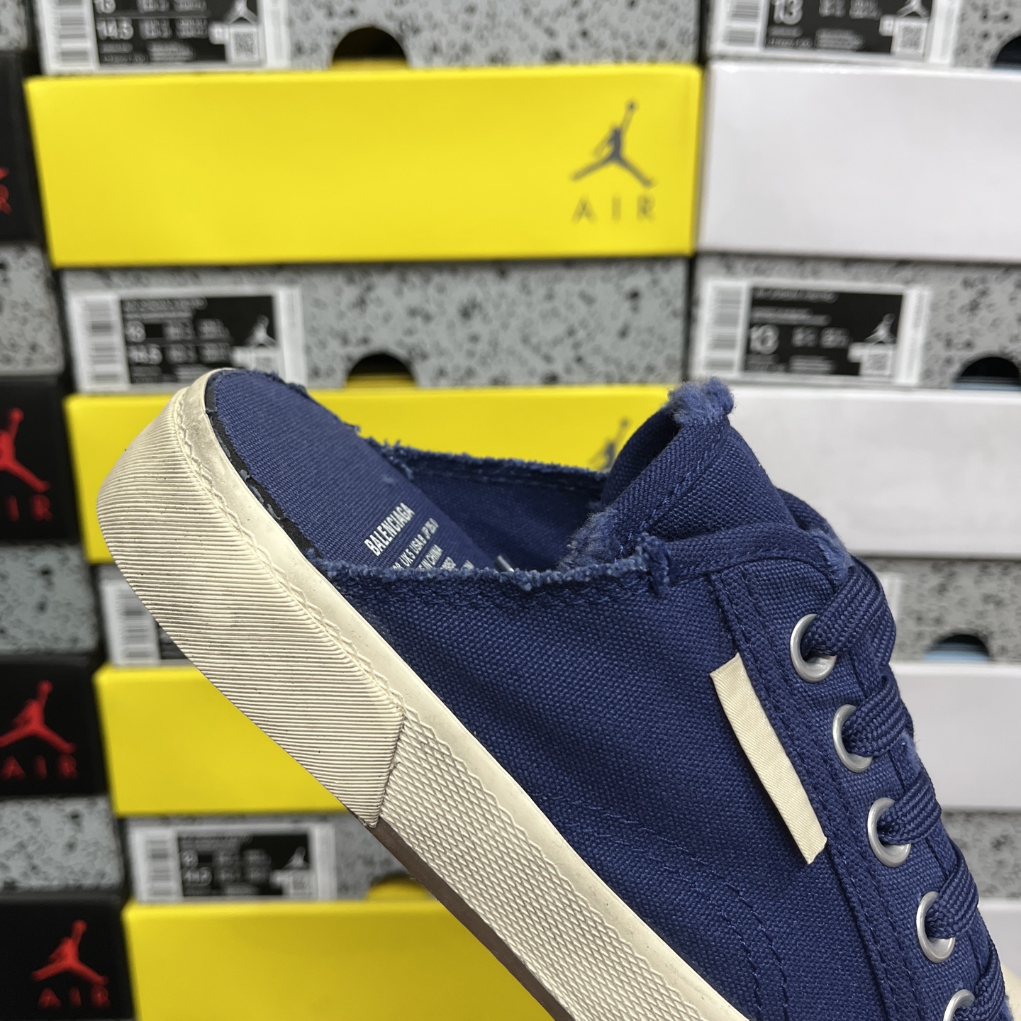  顶级天花板级别 巴黎世家破洞做旧布鞋 半托 蓝白，Balenciaga 巴黎世家 Paris 破洞洗旧