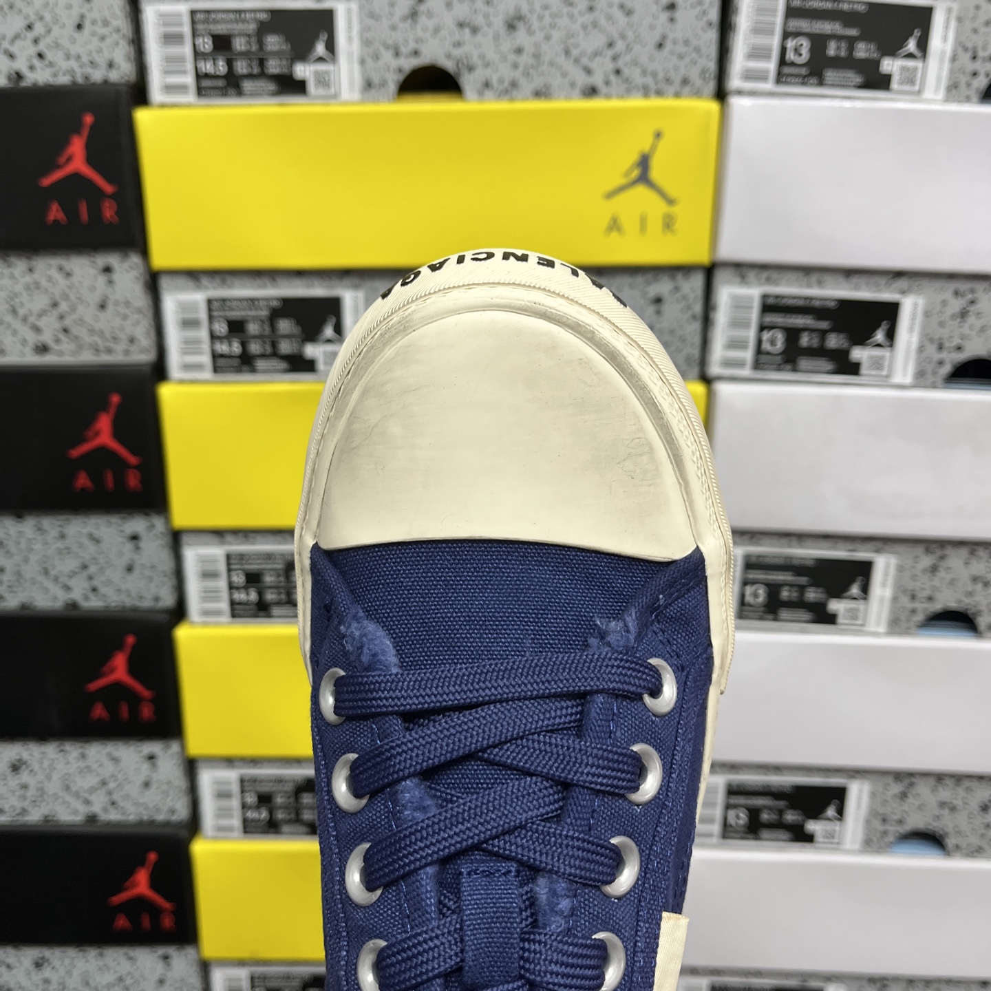  顶级天花板级别 巴黎世家破洞做旧布鞋 半托 蓝白，Balenciaga 巴黎世家 Paris 破洞洗旧