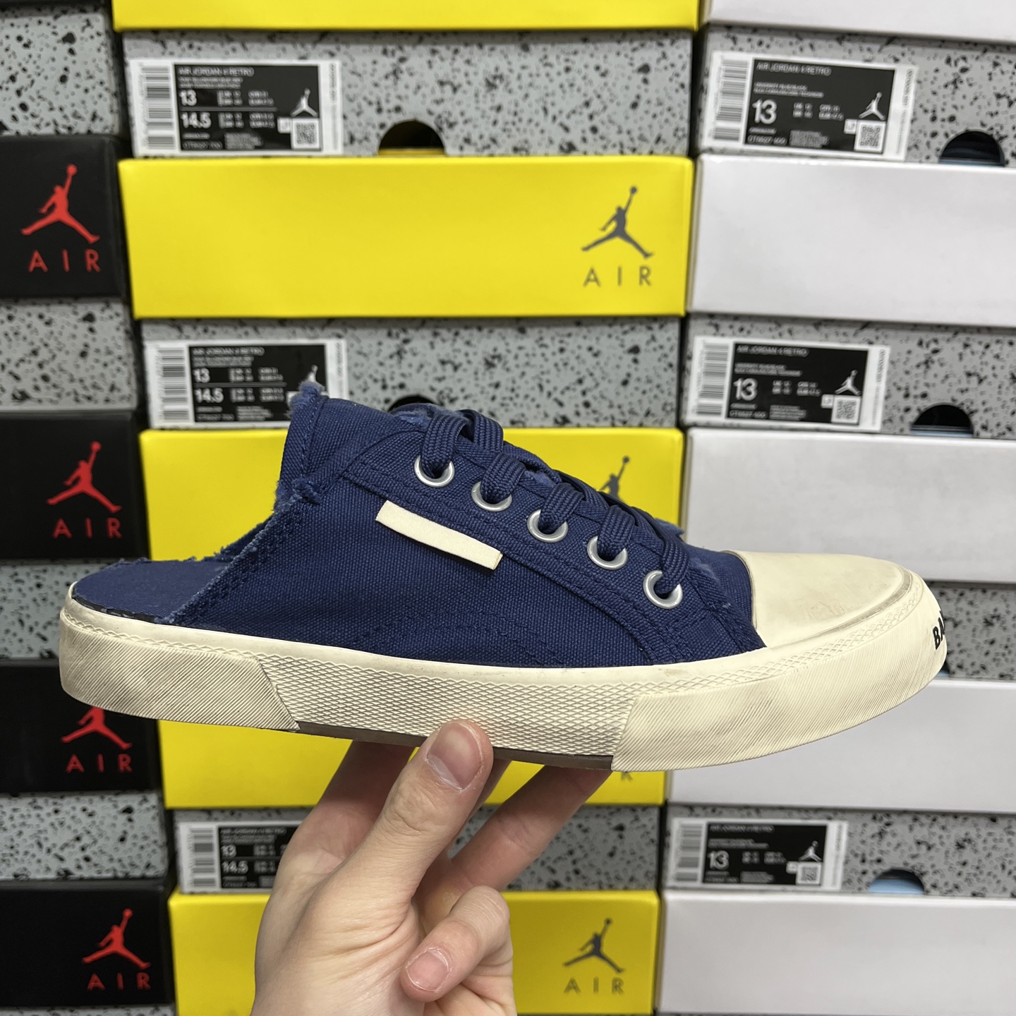  顶级天花板级别 巴黎世家破洞做旧布鞋 半托 蓝白，Balenciaga 巴黎世家 Paris 破洞洗旧