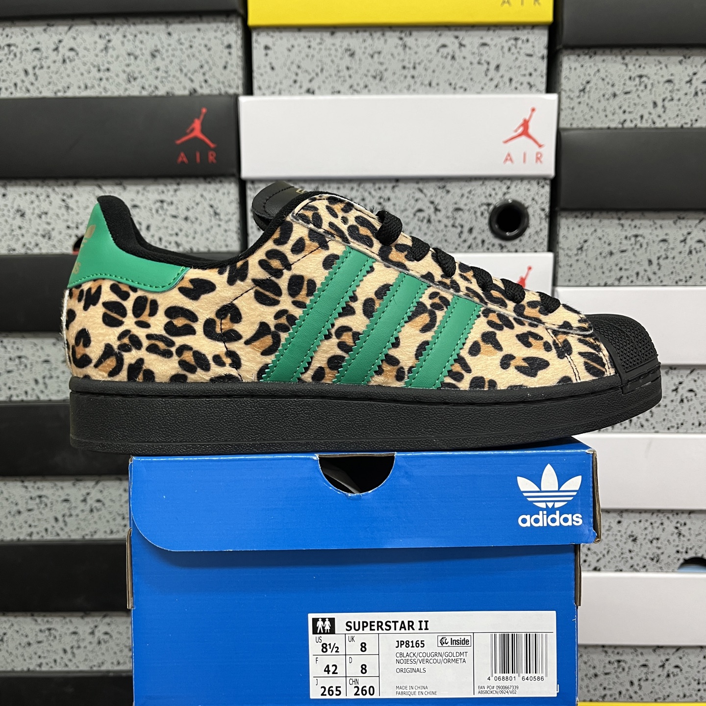 adidas originals SUPERSTAR Leopard 黑绿色货号：jp-8175尺码：3