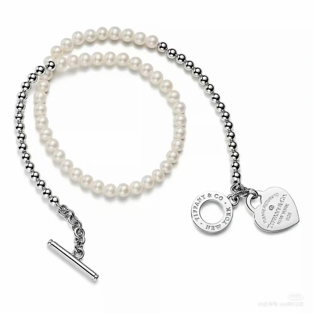 Tiffany & Co. Tiffany&Co.双层心牌珍珠针扣手链
