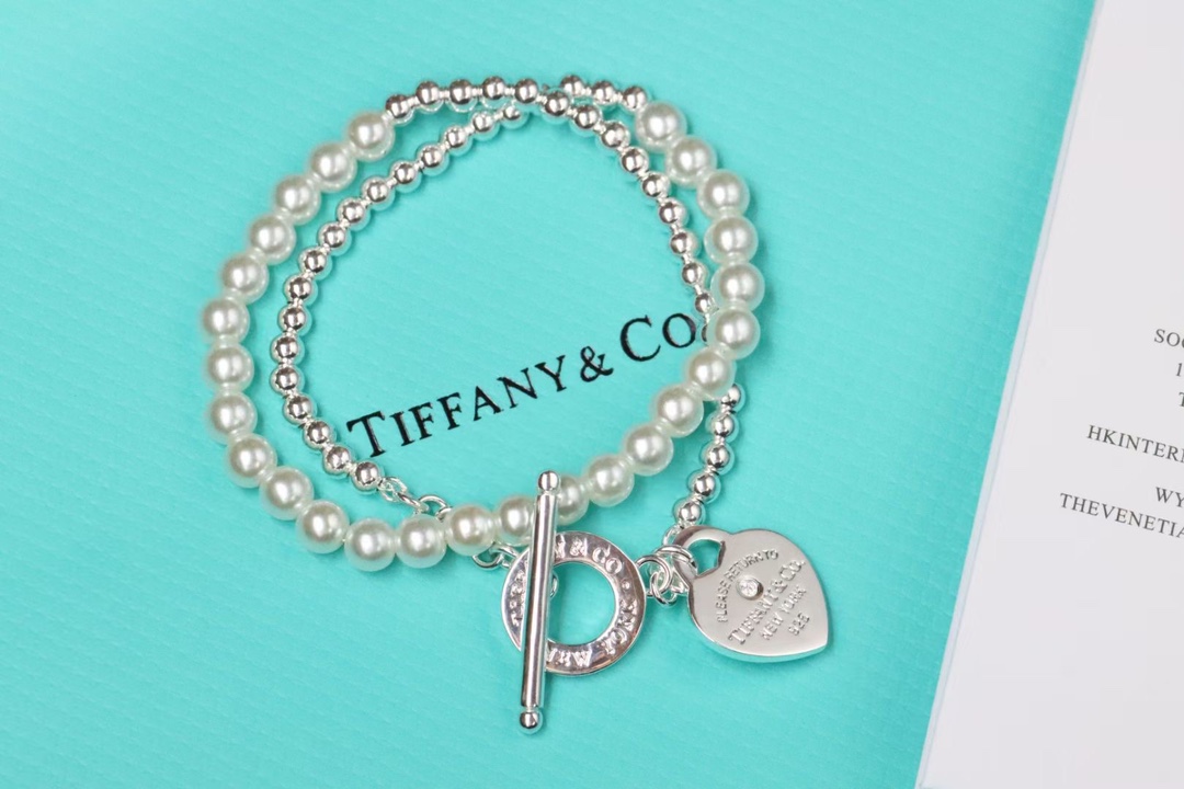 Tiffany & Co. Tiffany&Co.双层心牌珍珠针扣手链