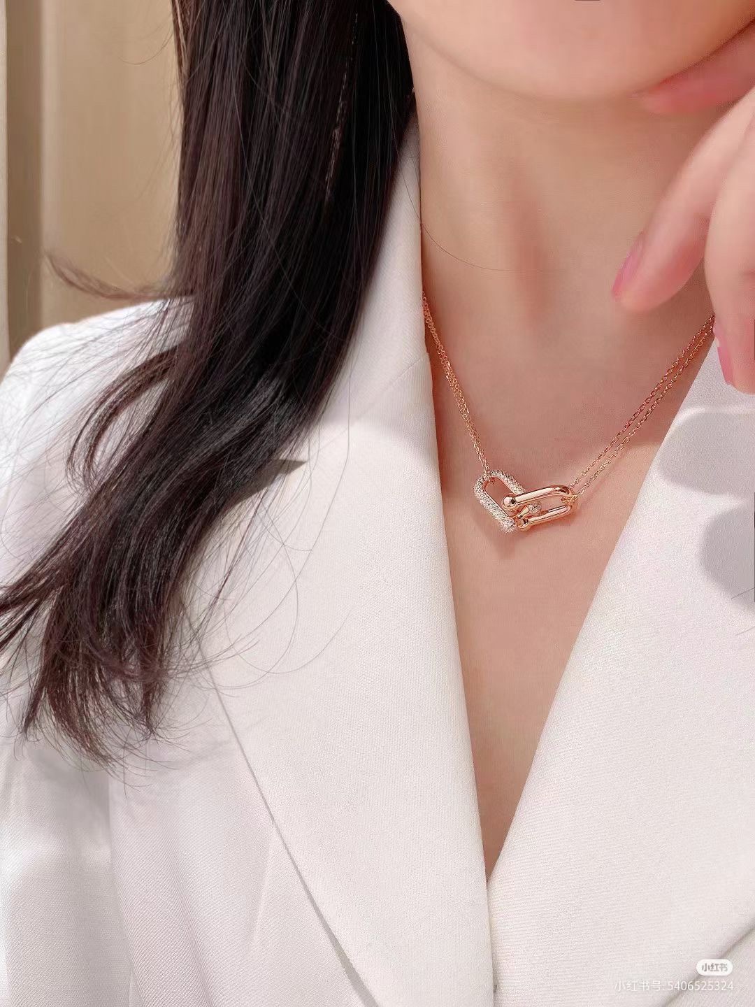 Tiffany & Co. Tiffany hardwear带钻竹节双环项链