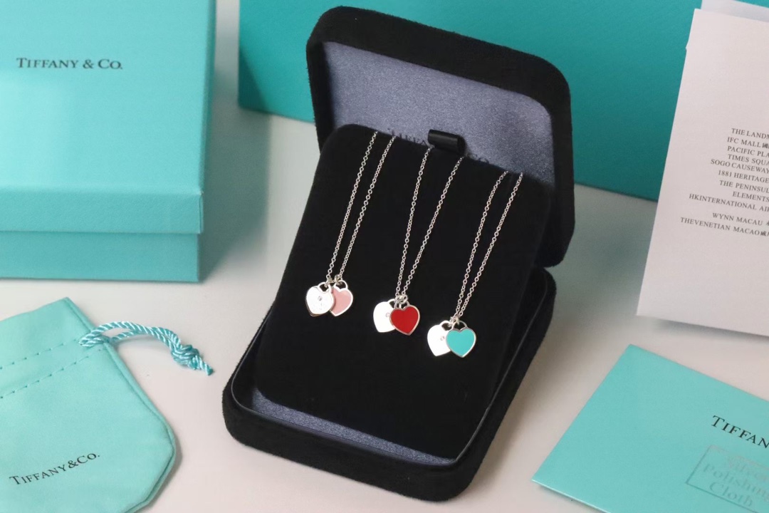 Tiffany & Co. Tiffany&Co.带钻 珐琅心形锁骨项链