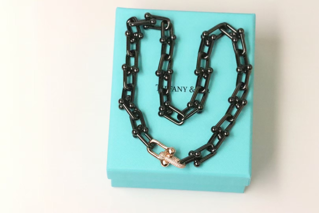 Tiffany & Co. 蒂芙尼tiffany&Co. hardward 钛金黑色U型竹节扣项链