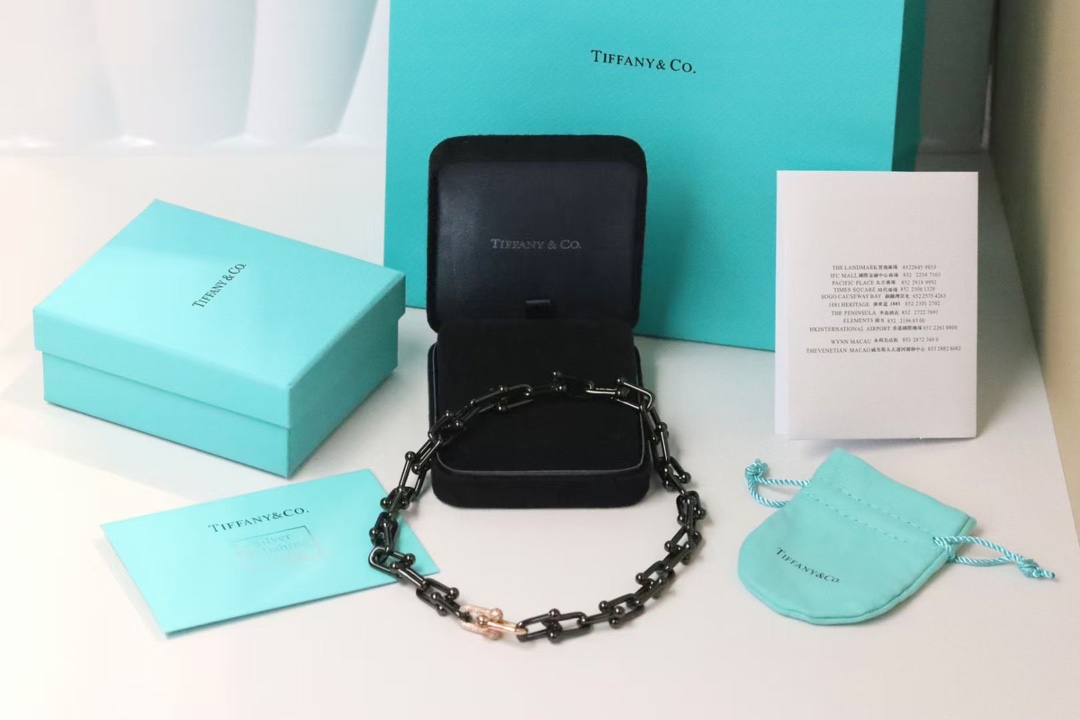 Tiffany & Co. 蒂芙尼tiffany&Co. hardward 钛金黑色U型竹节扣项链
