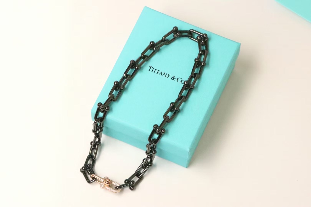 Tiffany & Co. 蒂芙尼tiffany&Co. hardward 钛金黑色U型竹节扣项链