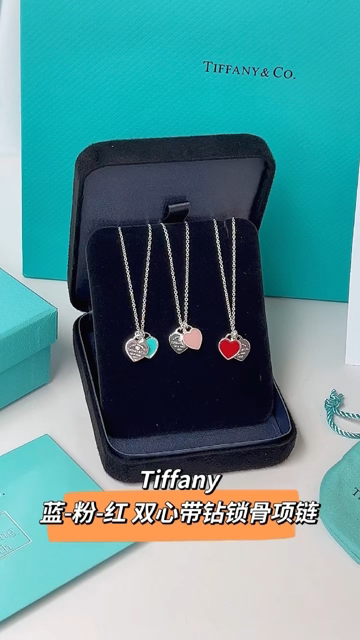 Tiffany & Co. Tiffany&Co.带钻 珐琅心形锁骨项链