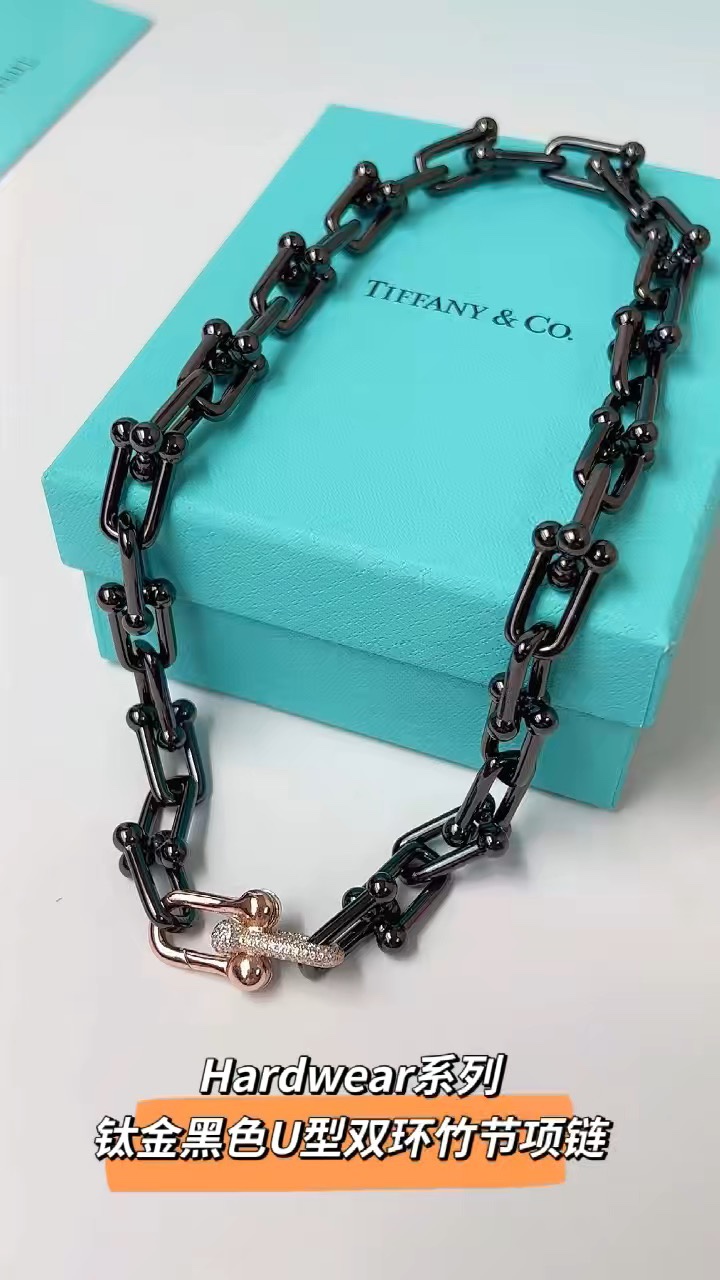 Tiffany & Co. 蒂芙尼tiffany&Co. hardward 钛金黑色U型竹节扣项链