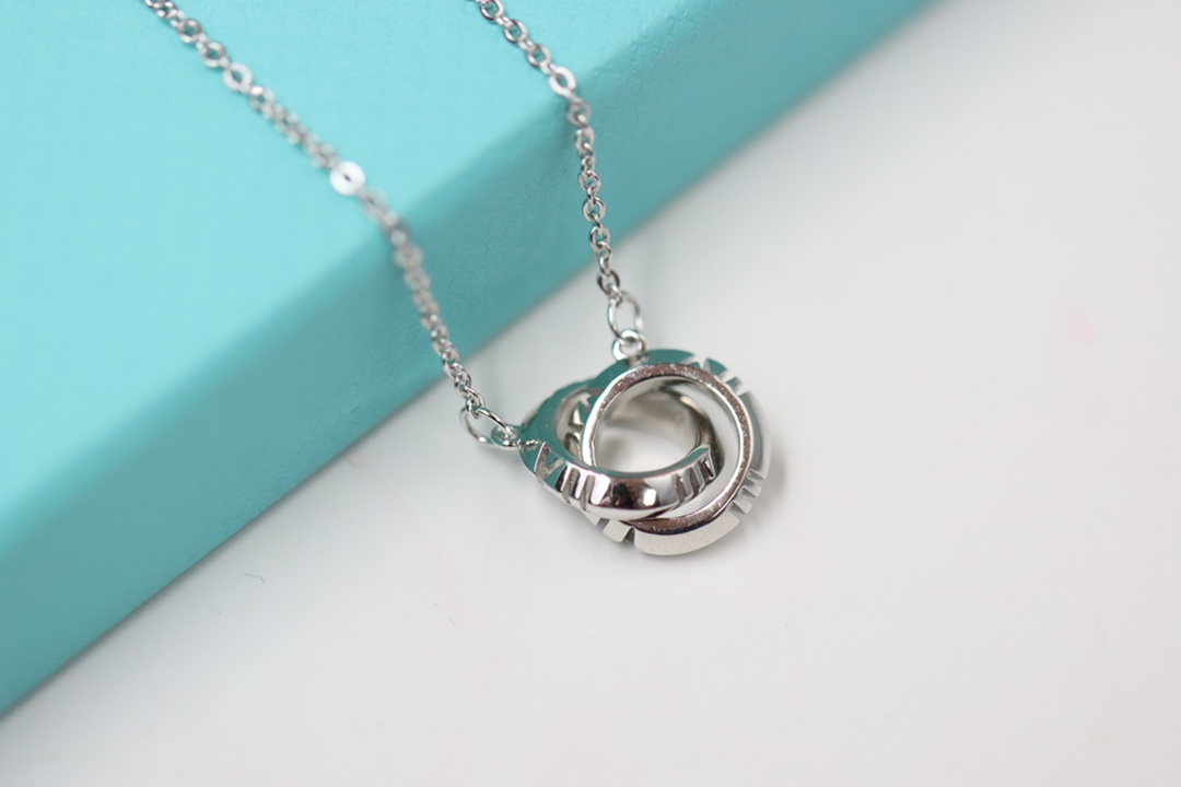 Tiffany & Co. Tiffany&Co. 罗马数字 银色双环锁骨项链