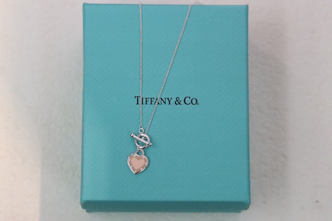 Tiffany & Co. Tiffany&Co.粉色珐琅心形针扣锁骨项链 925纯银